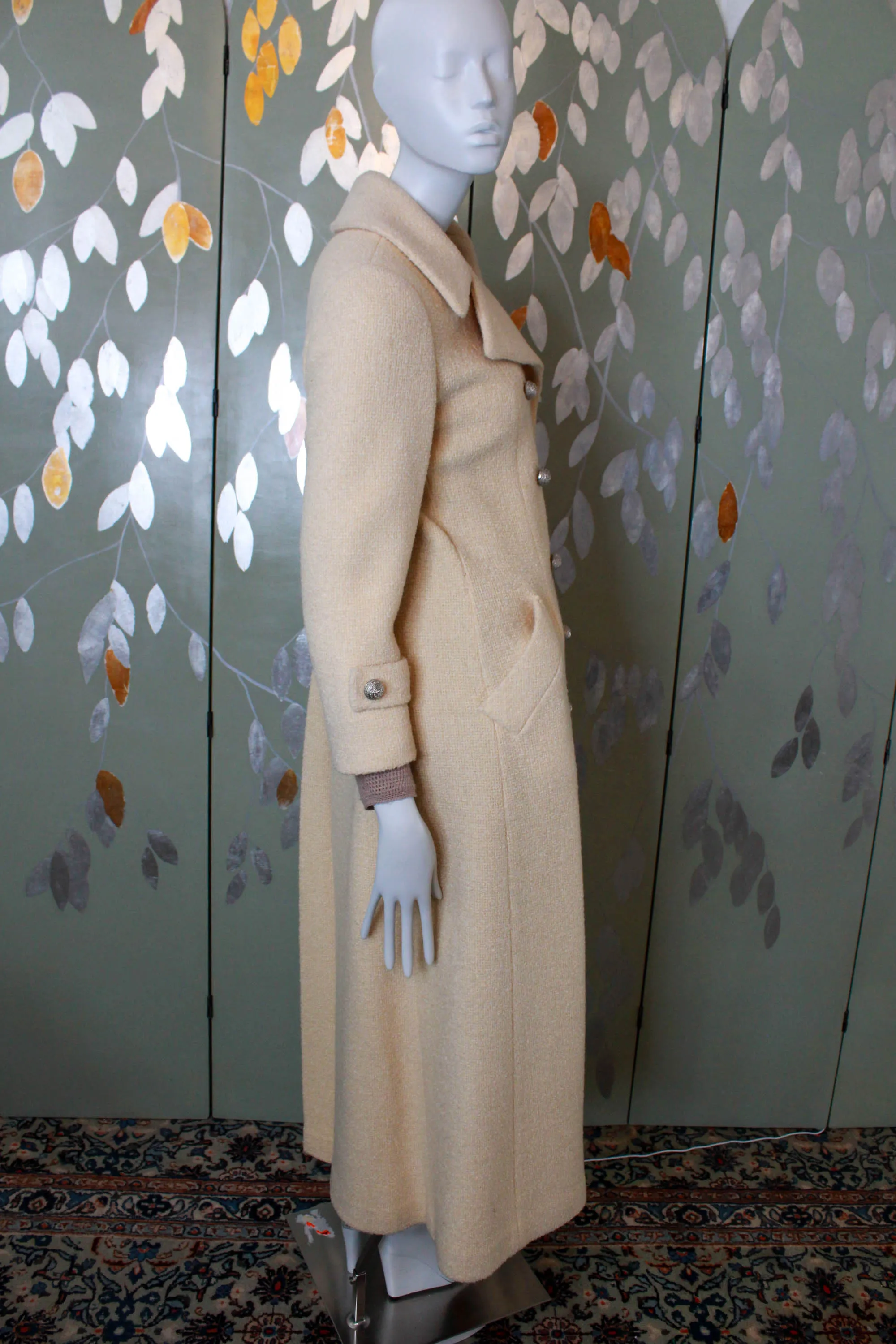 1950s Cream Double Breasted Long Coat, Small