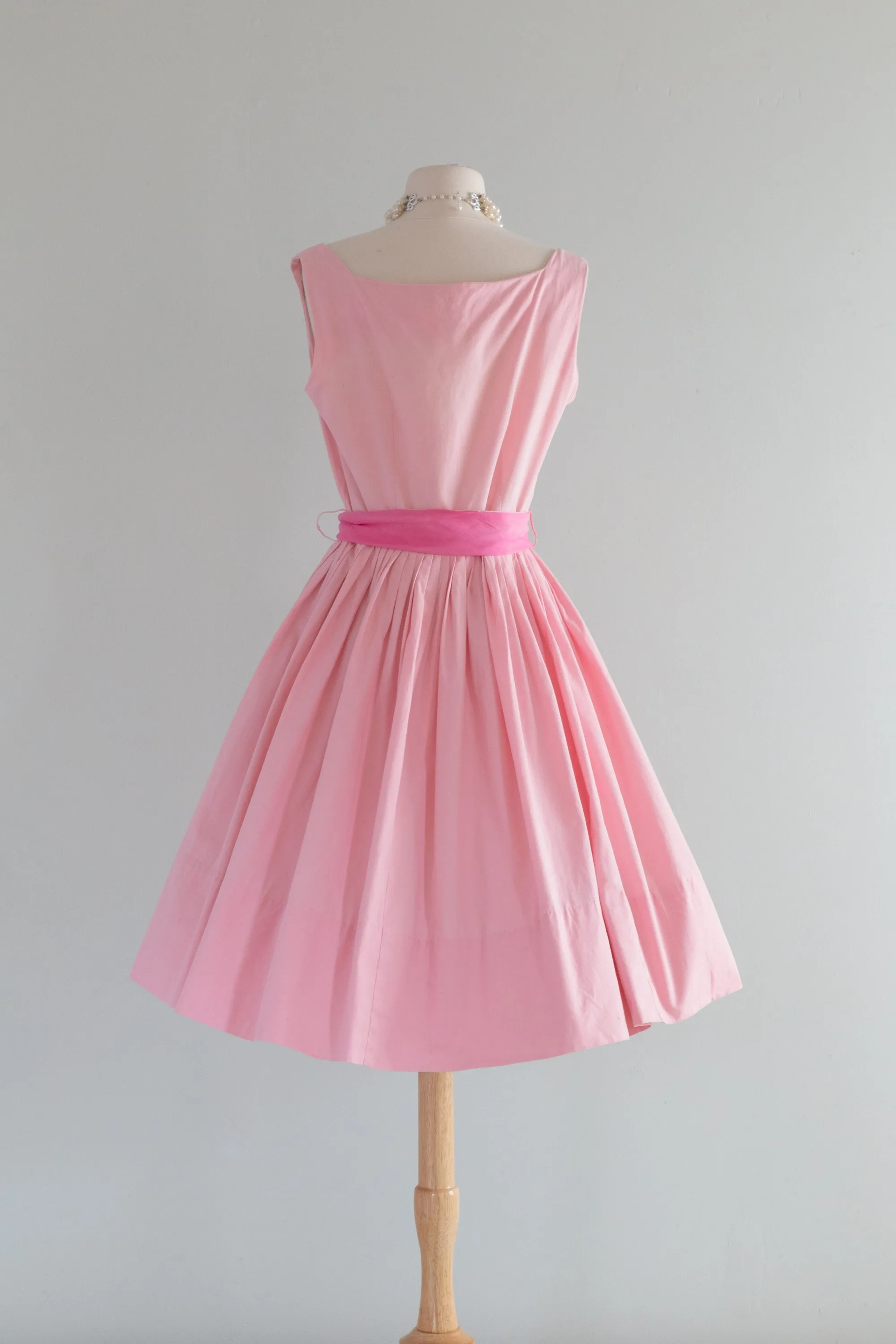 Adorable 1950's Cotton Candy Pink Sun Dress With Sash / Med.