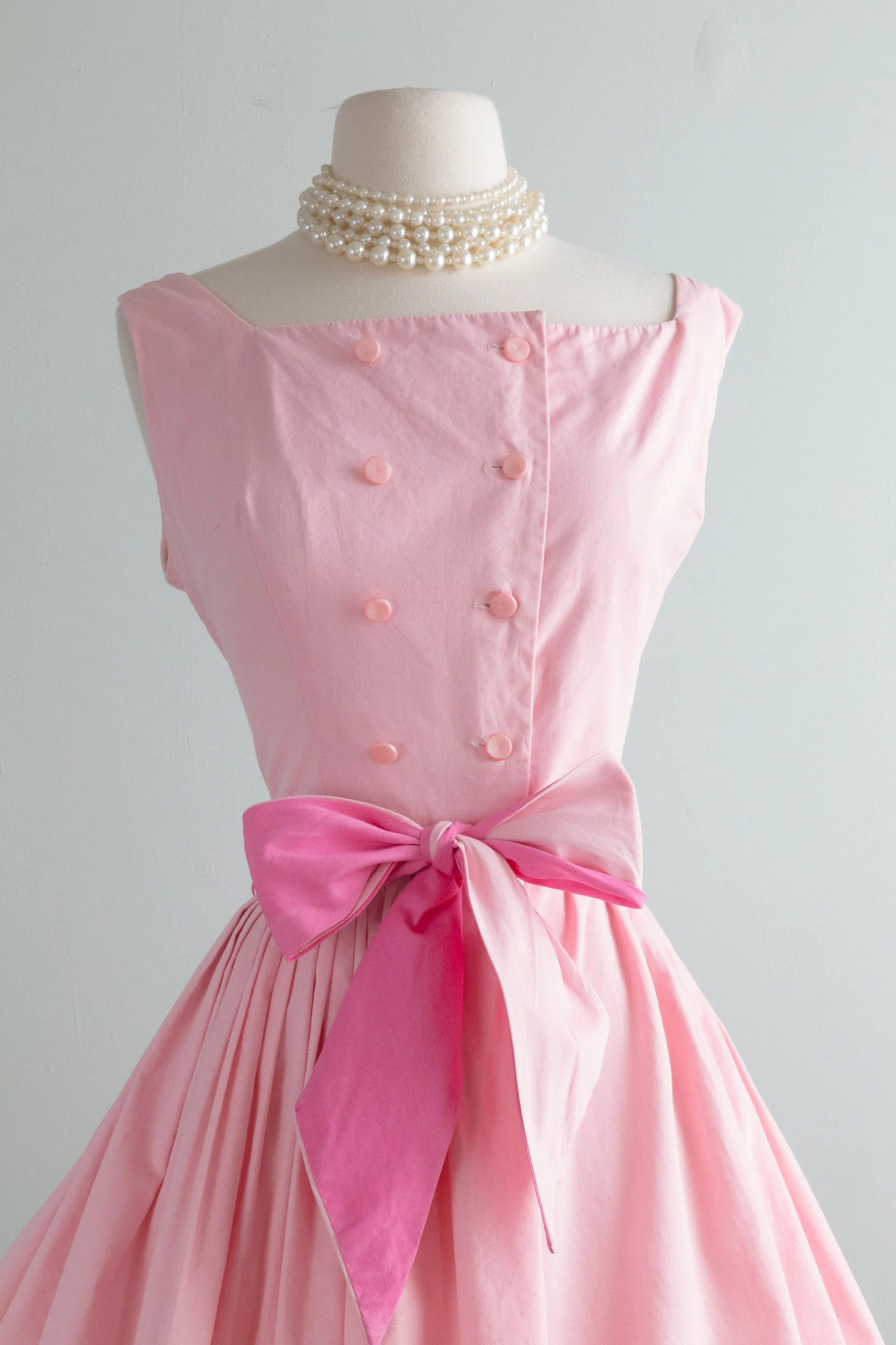 Adorable 1950's Cotton Candy Pink Sun Dress With Sash / Med.