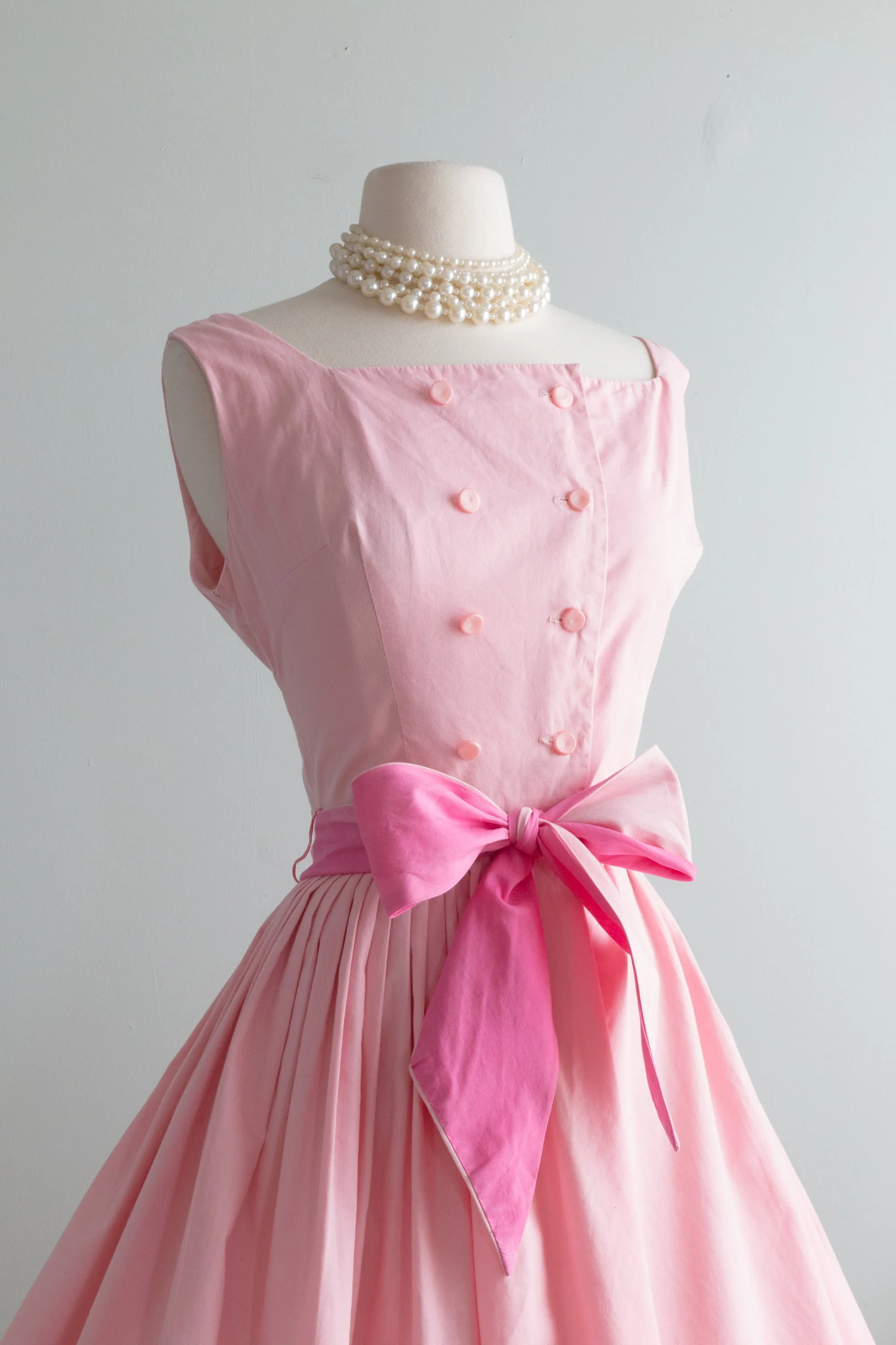 Adorable 1950's Cotton Candy Pink Sun Dress With Sash / Med.