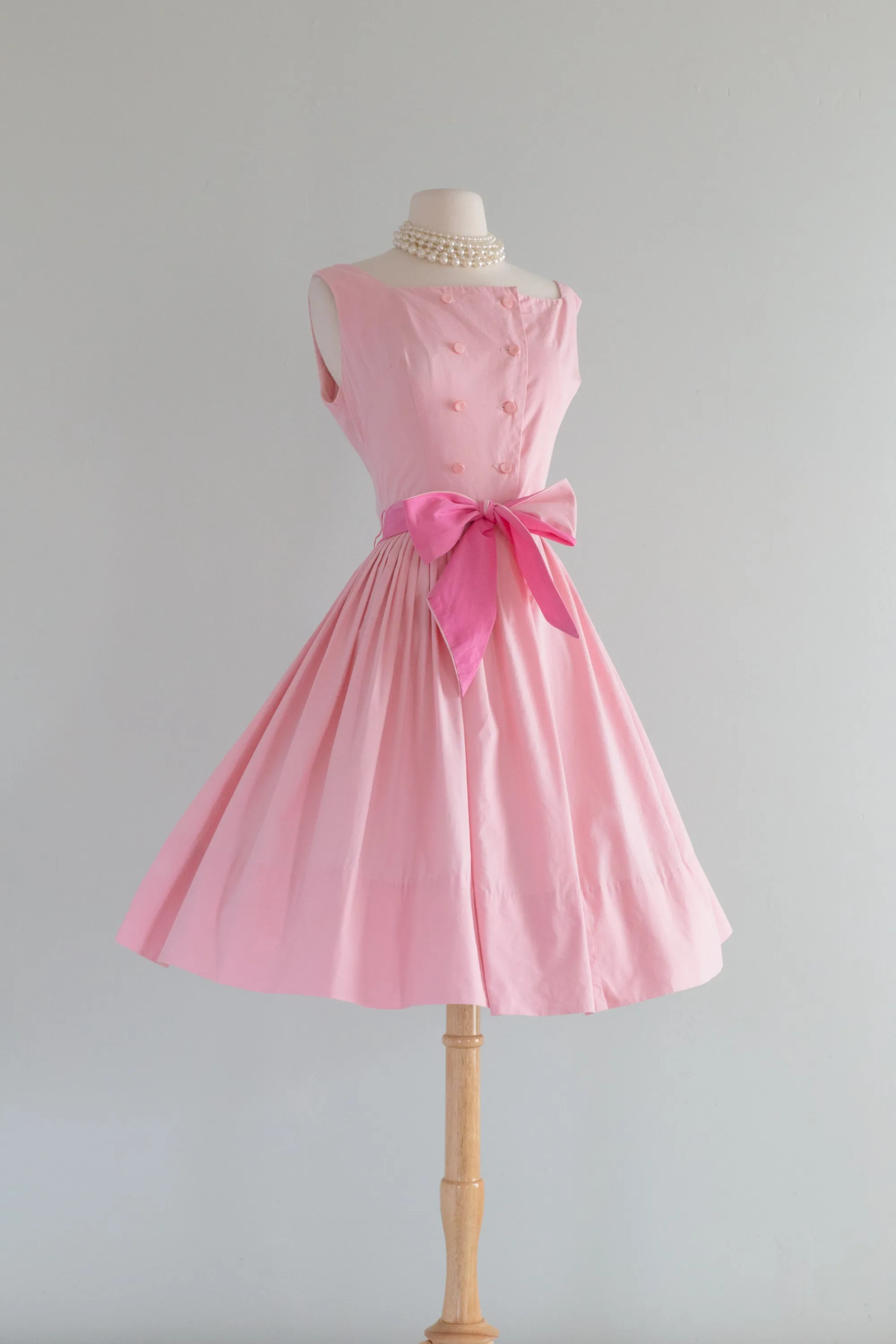 Adorable 1950's Cotton Candy Pink Sun Dress With Sash / Med.