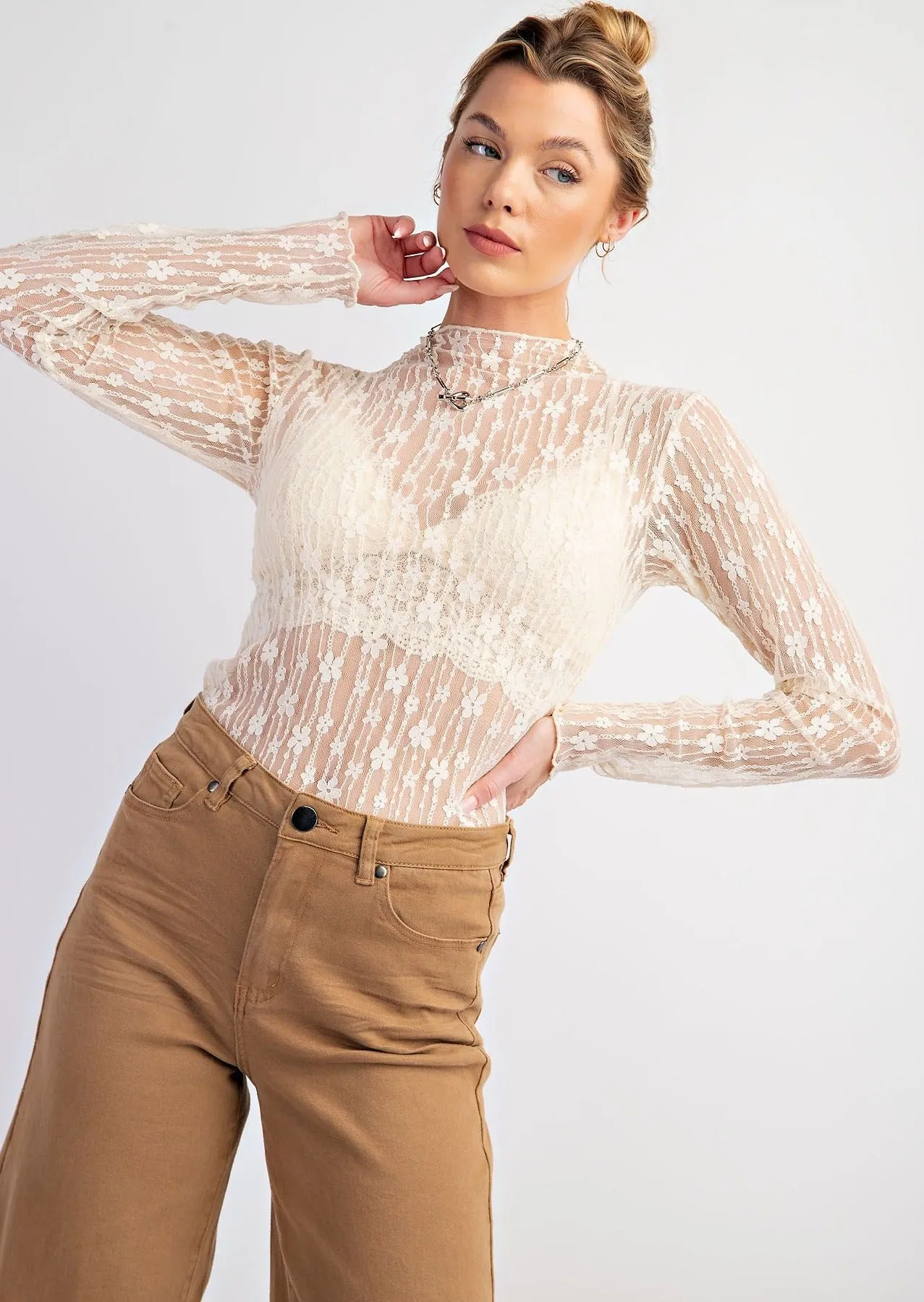 All Over Floral Lace Layering Top #684  Ivory