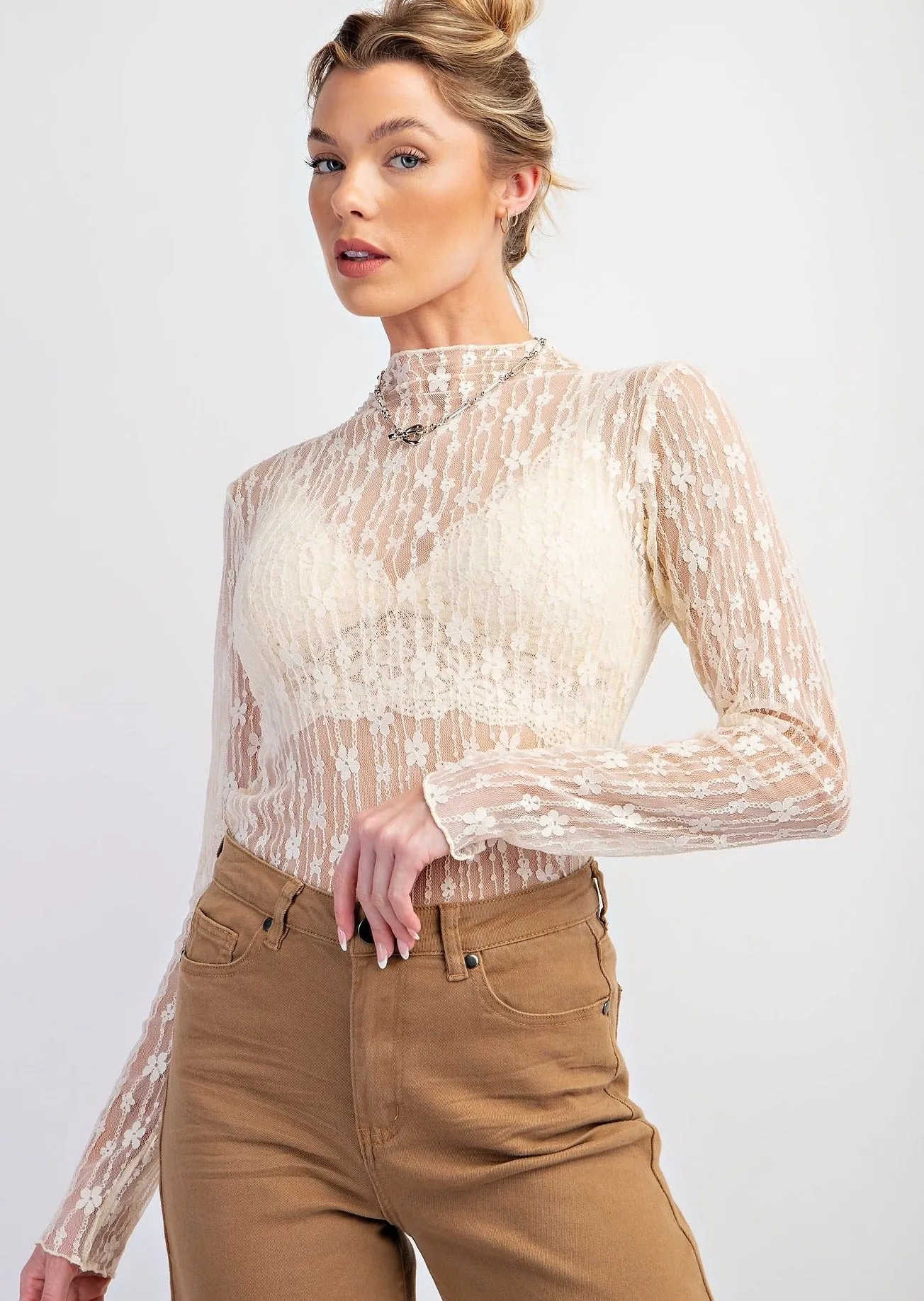 All Over Floral Lace Layering Top #684  Ivory