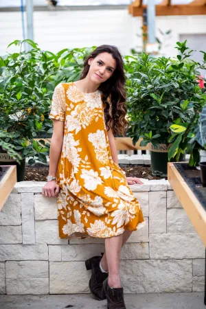 April Dress Mustard Cream Floral