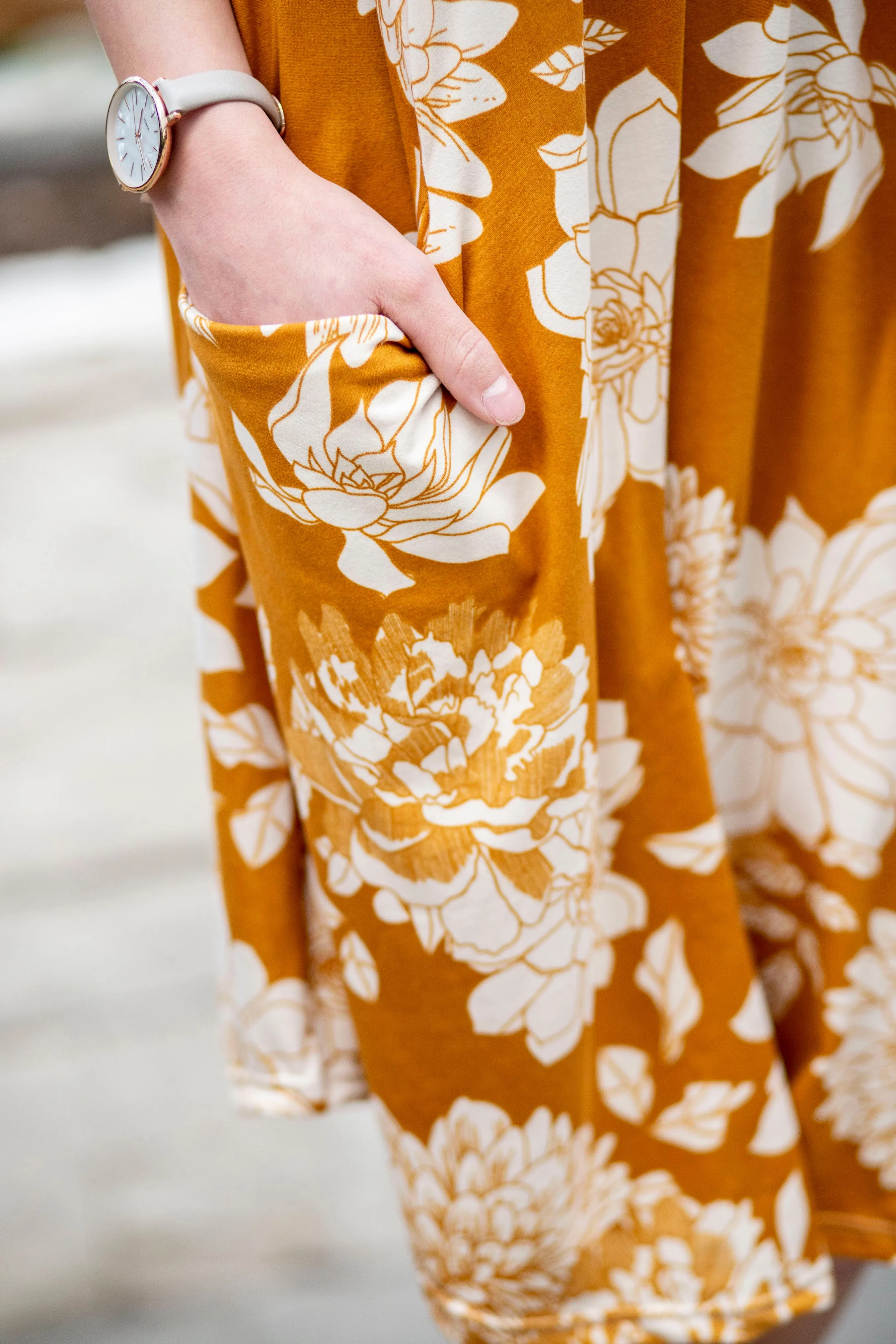 April Dress Mustard Cream Floral