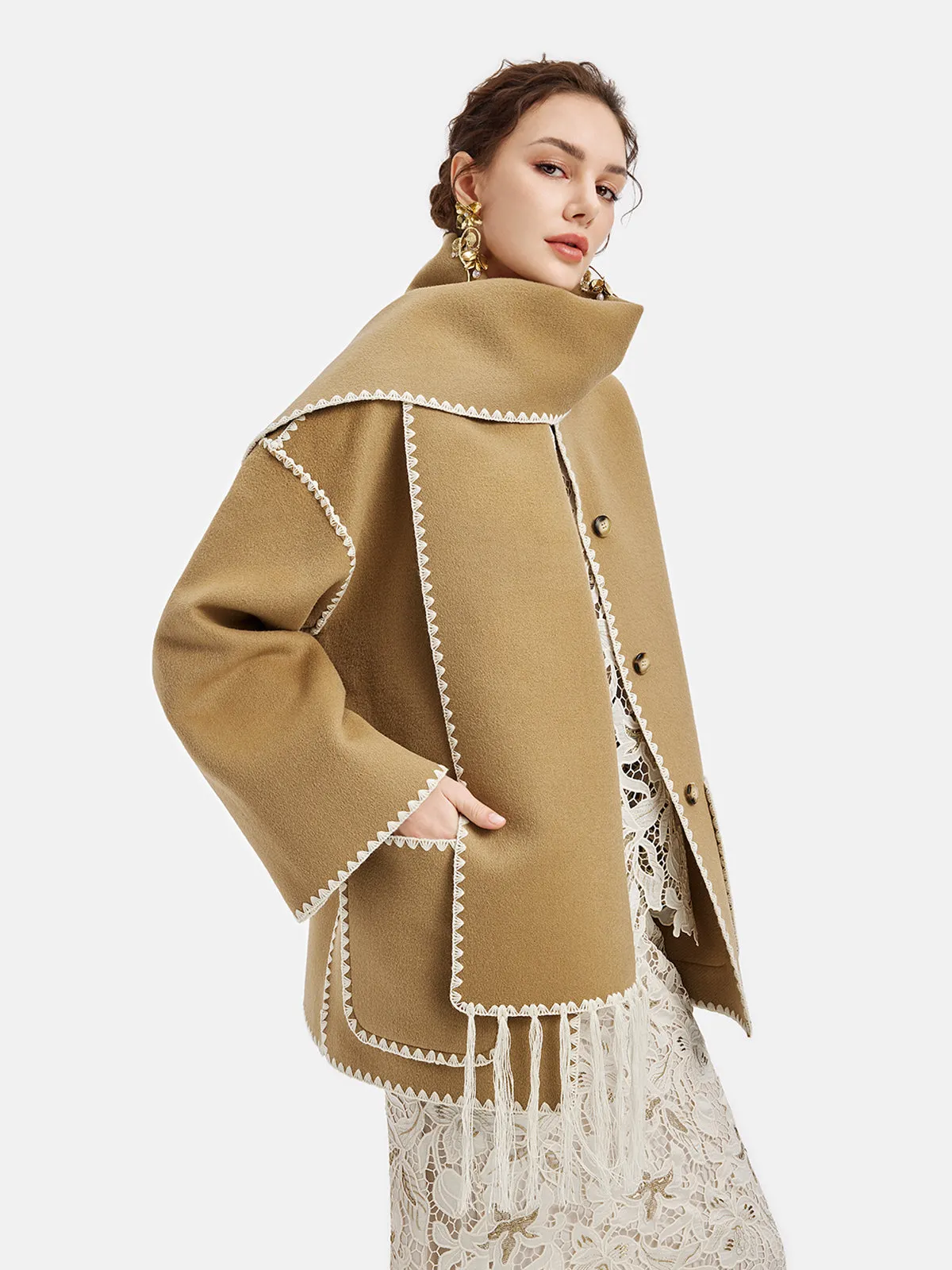 Australian Cashmere Shell Embroidered Coat