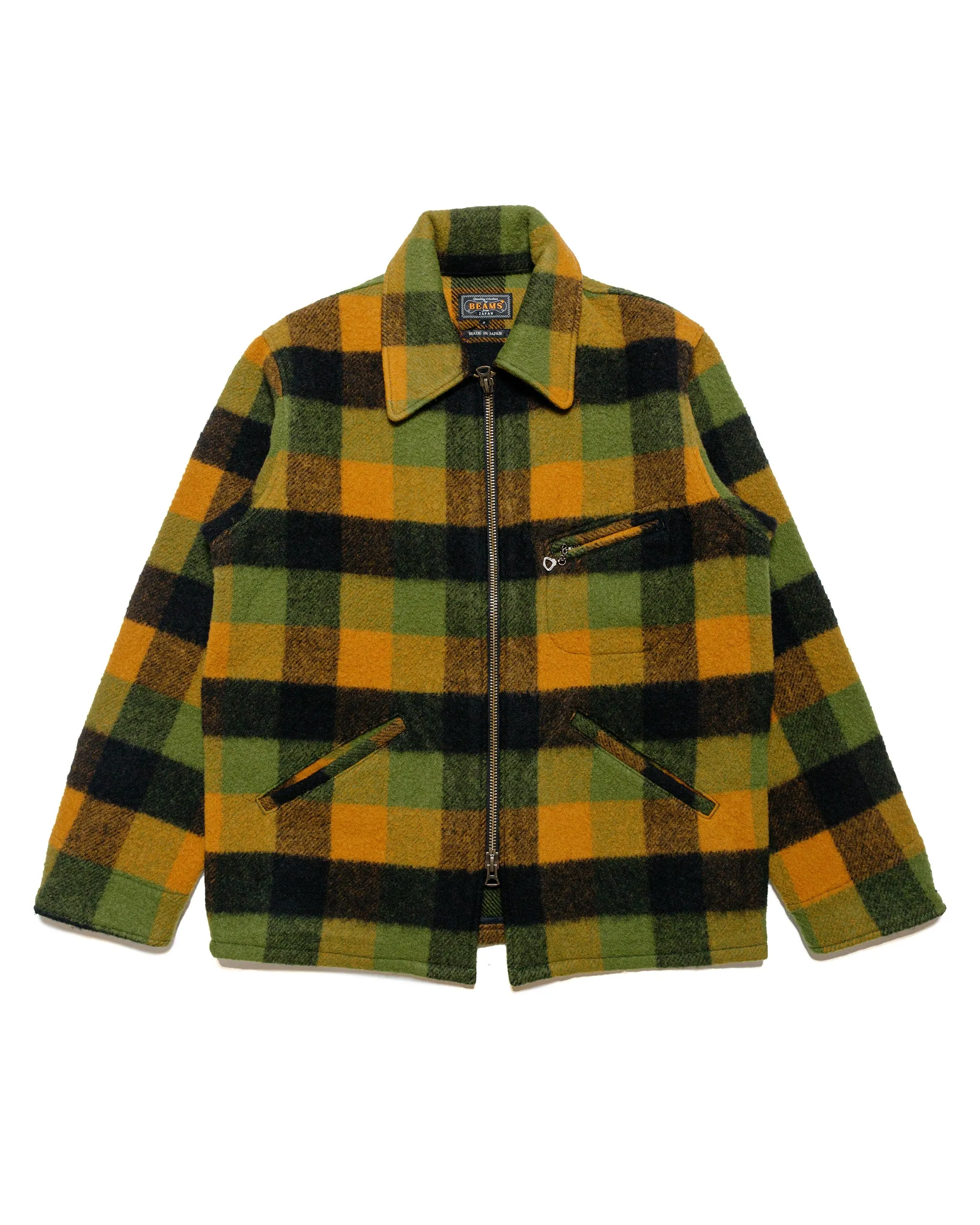 Beams Plus Sports Jacket Wool Plaid Green