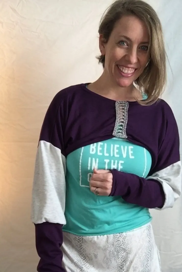 BeMo Shrug Sweatshirt- Purple/Light Grey