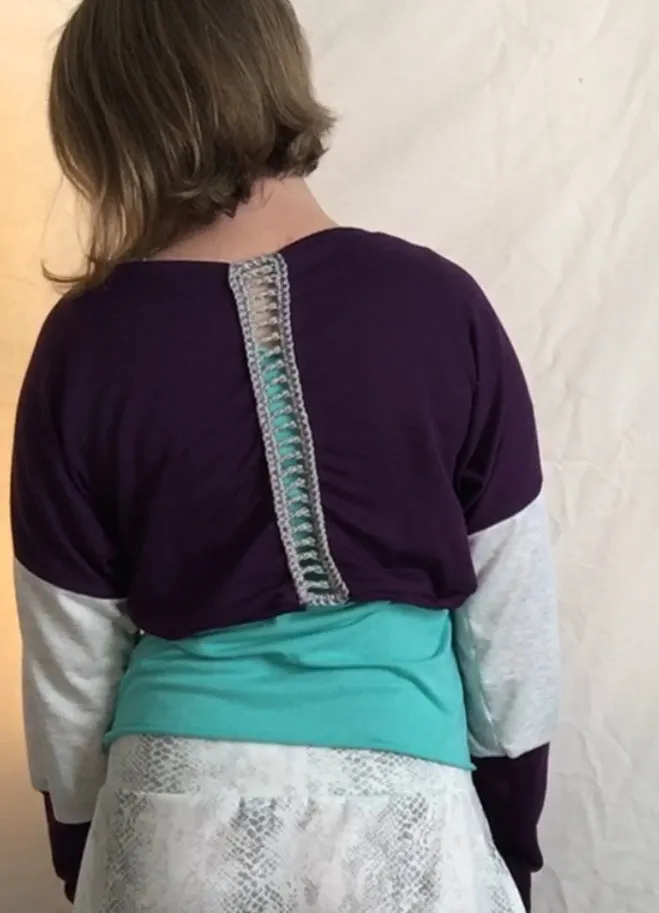 BeMo Shrug Sweatshirt- Purple/Light Grey