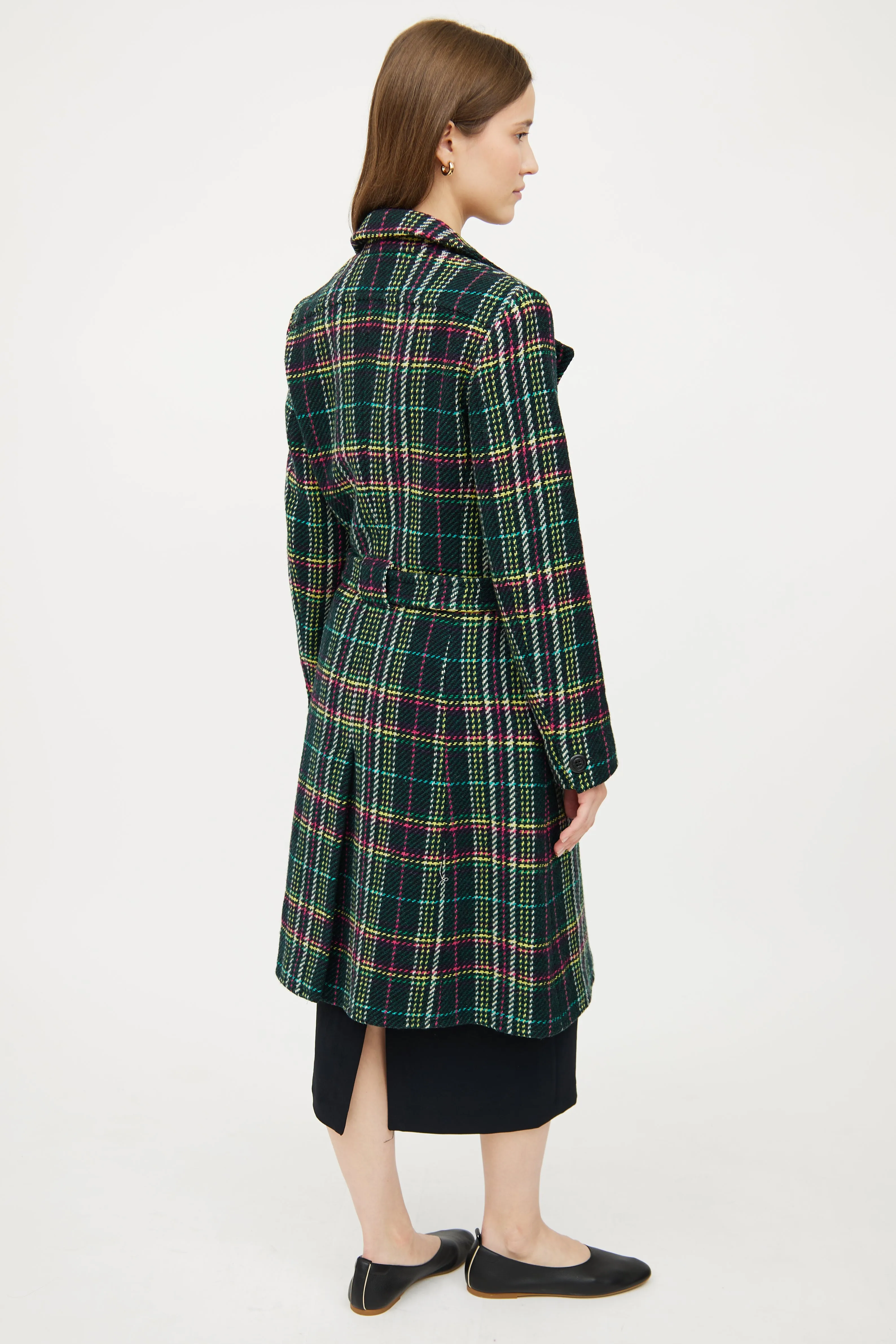 Black & Multicolour Plaid Coat