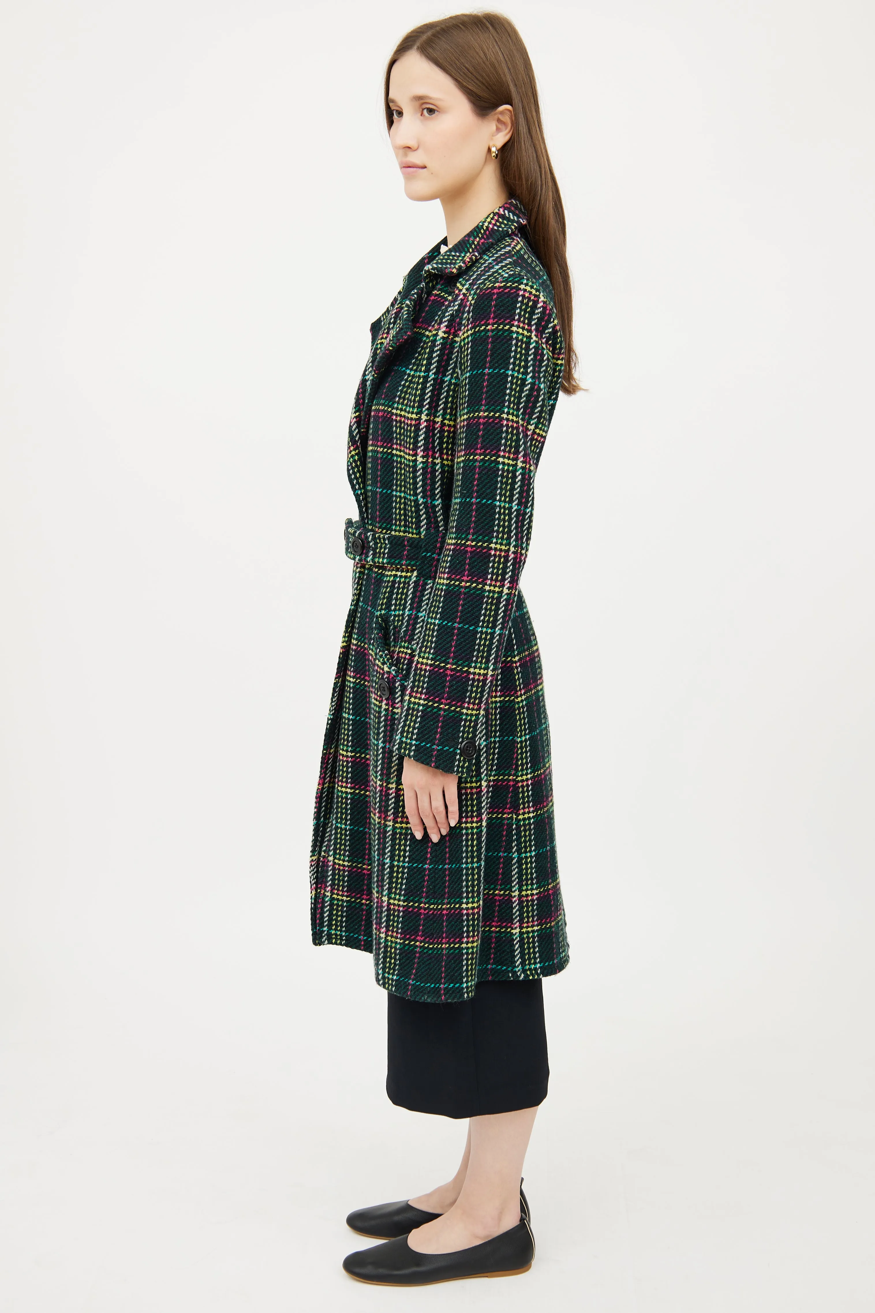 Black & Multicolour Plaid Coat