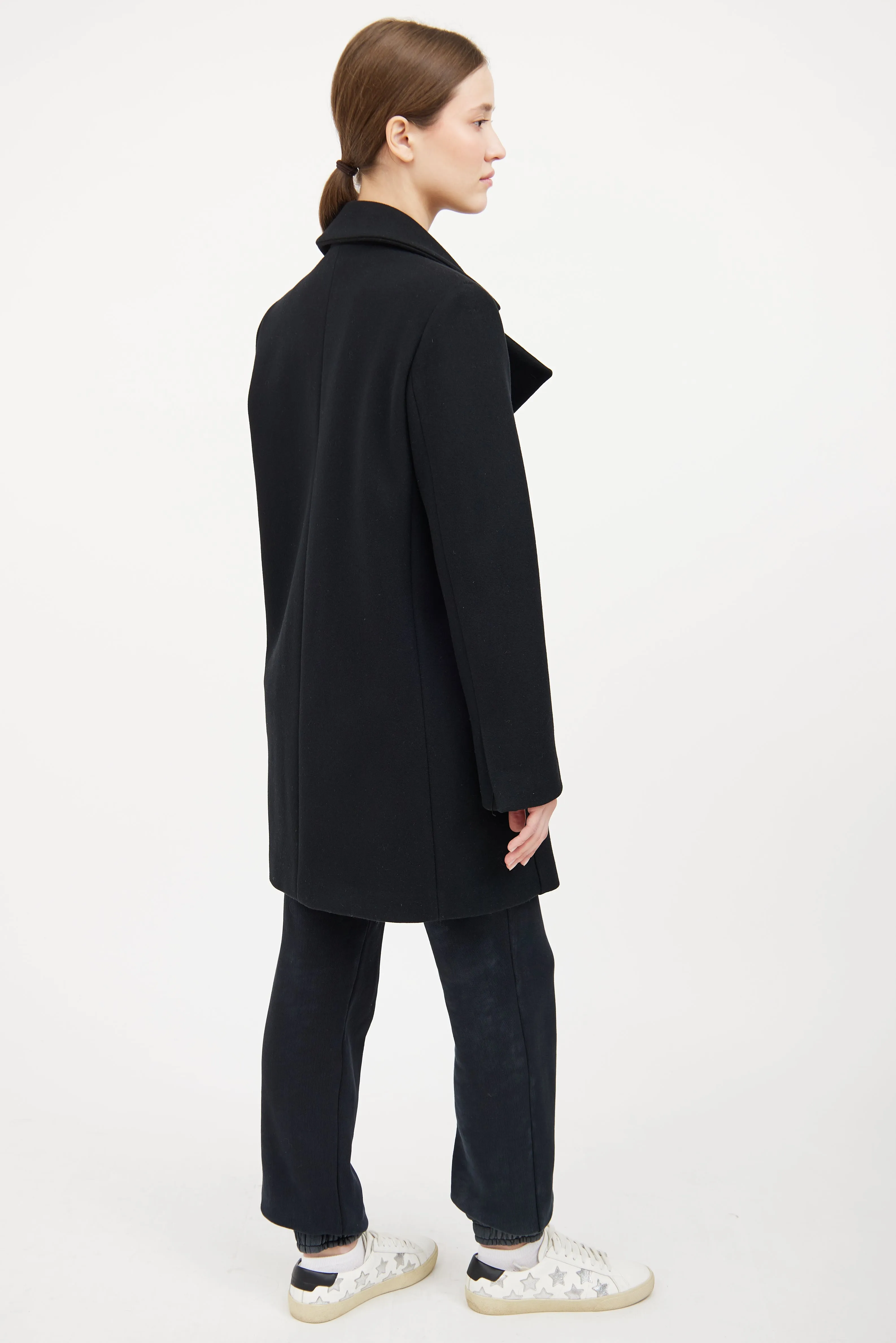 Black Wool Snap Button Coat