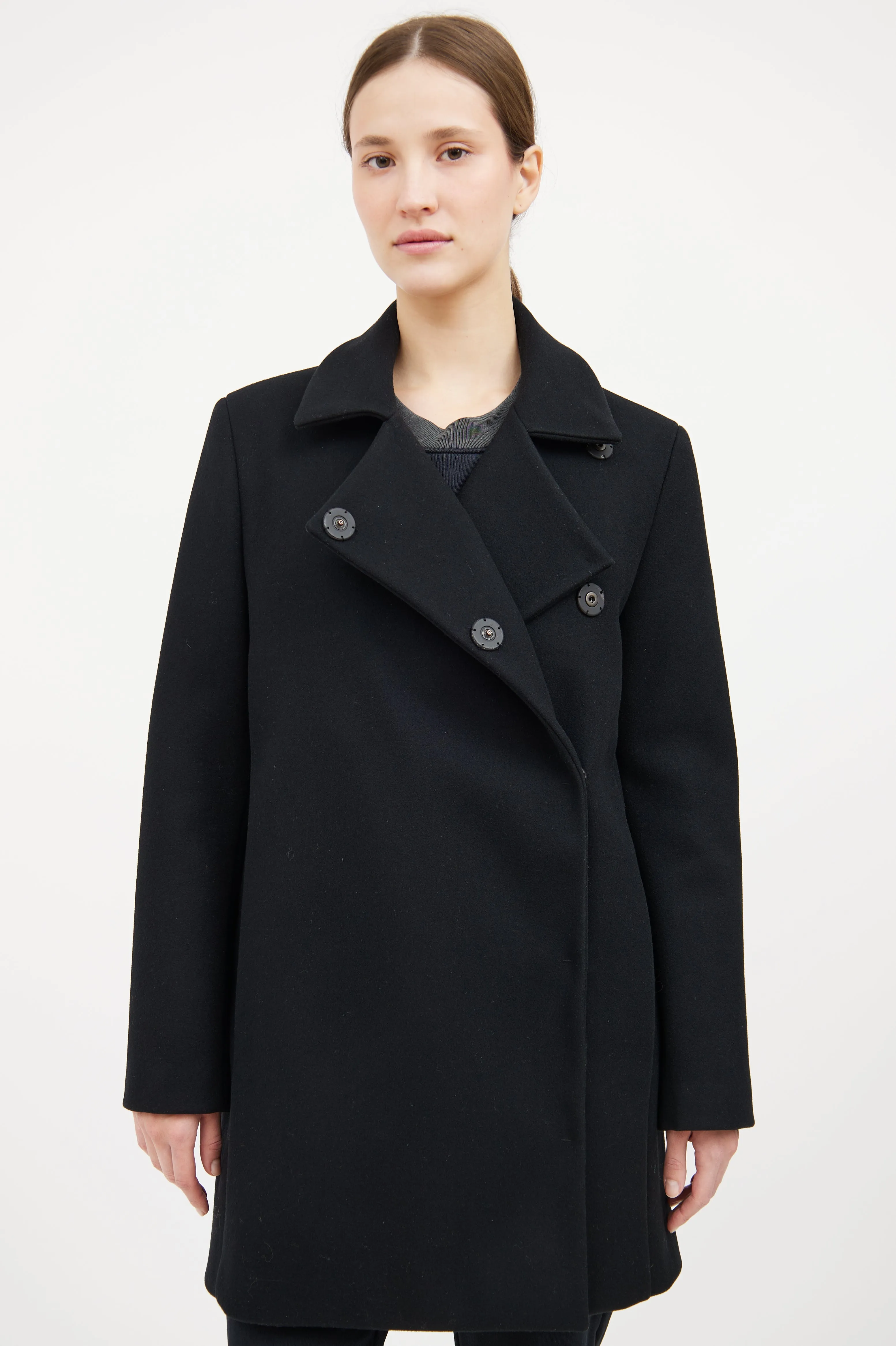 Black Wool Snap Button Coat