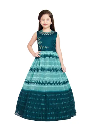 Blue Coloured Ethnic Gown Maxi Dress Chinon Fabric Gown For Girls