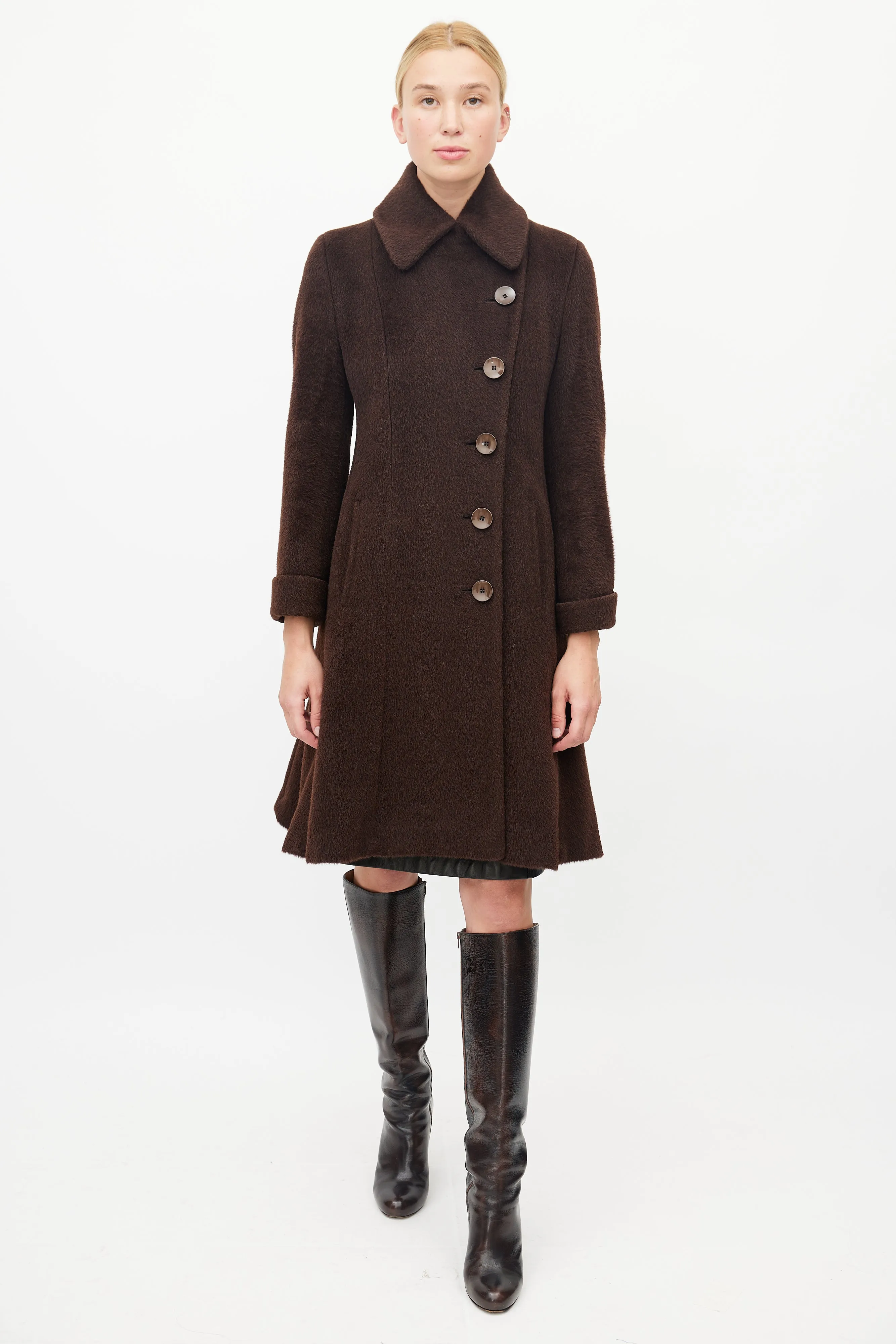 Brown Textured Wool Coat