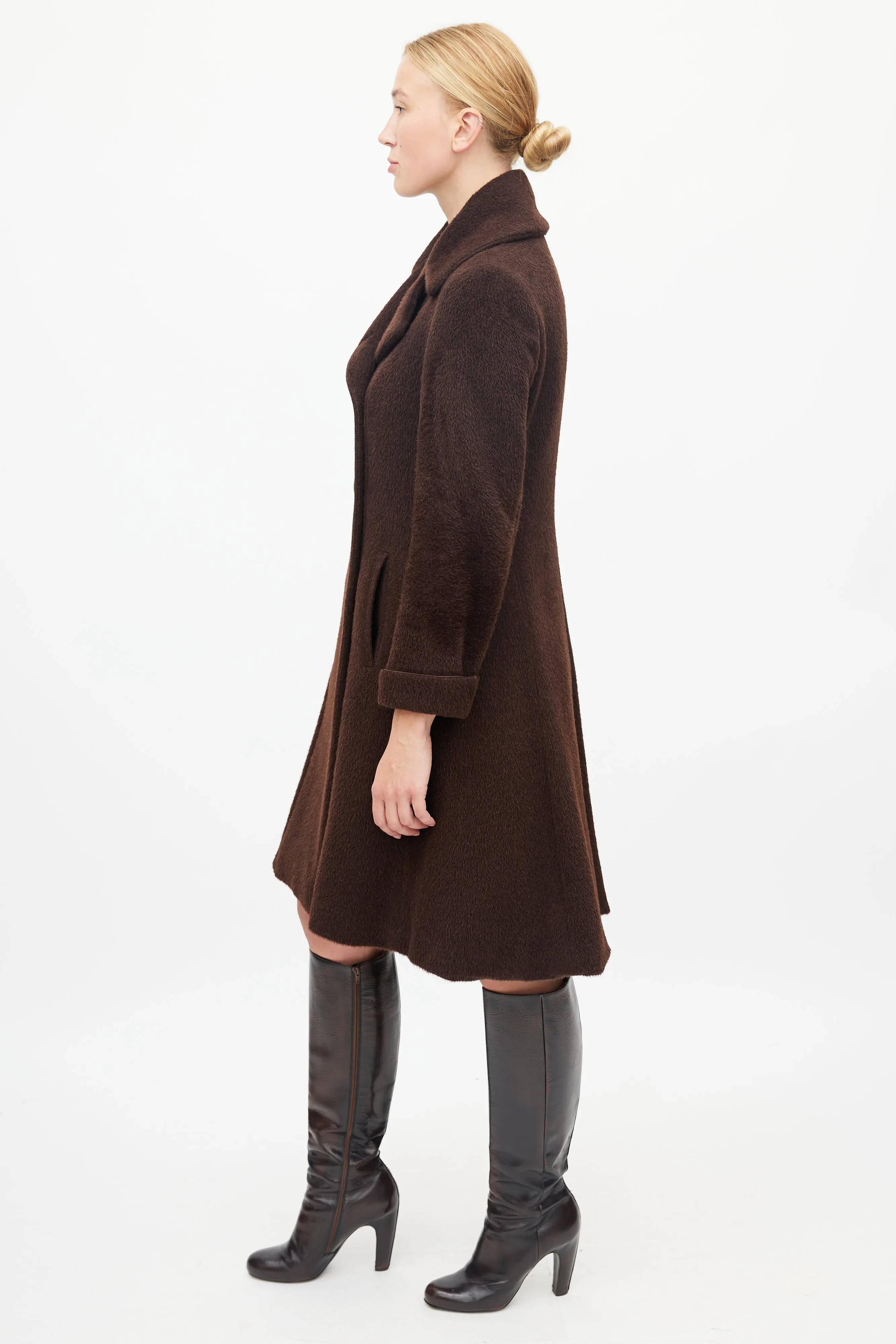 Brown Textured Wool Coat