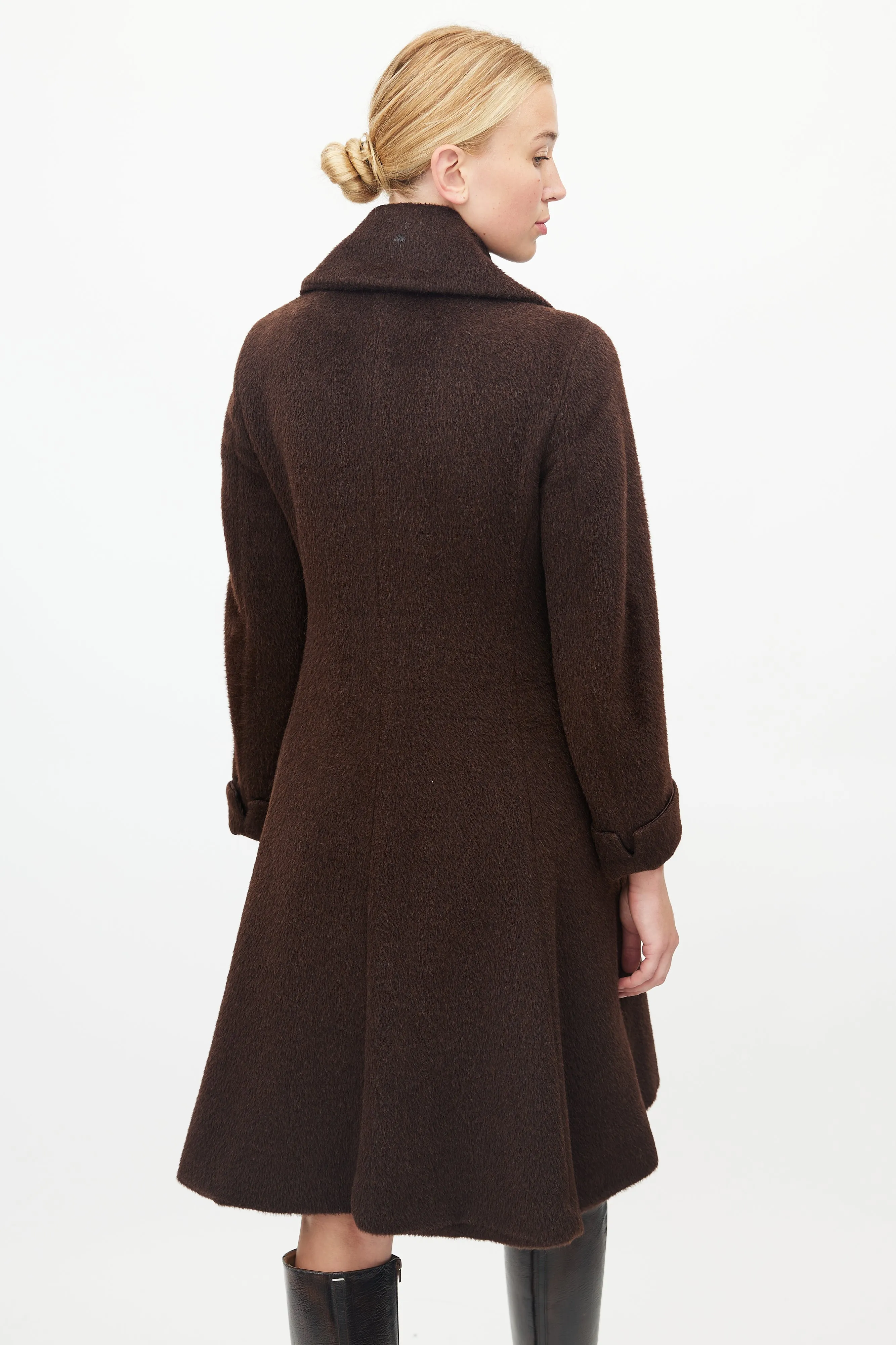 Brown Textured Wool Coat