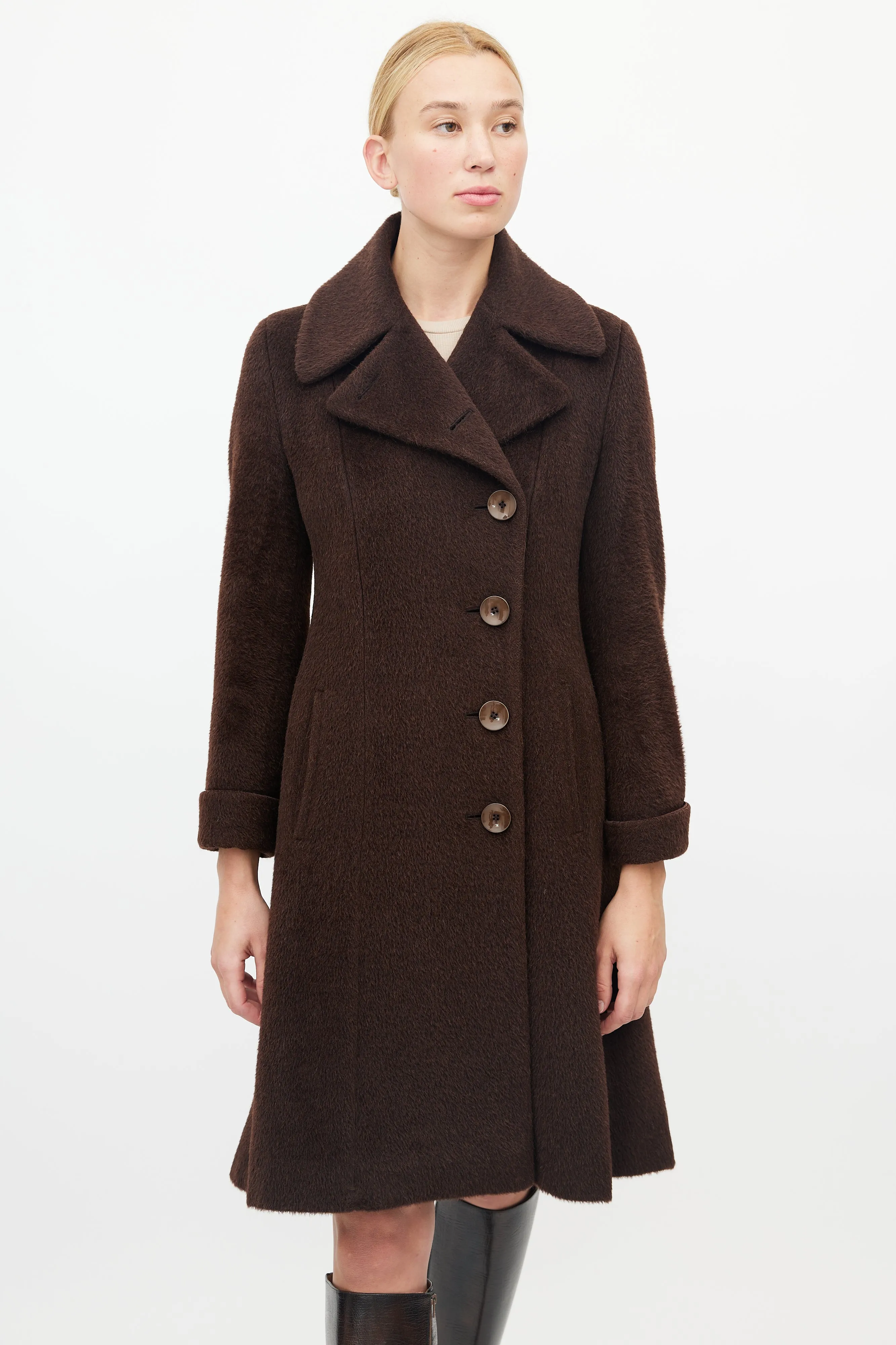 Brown Textured Wool Coat