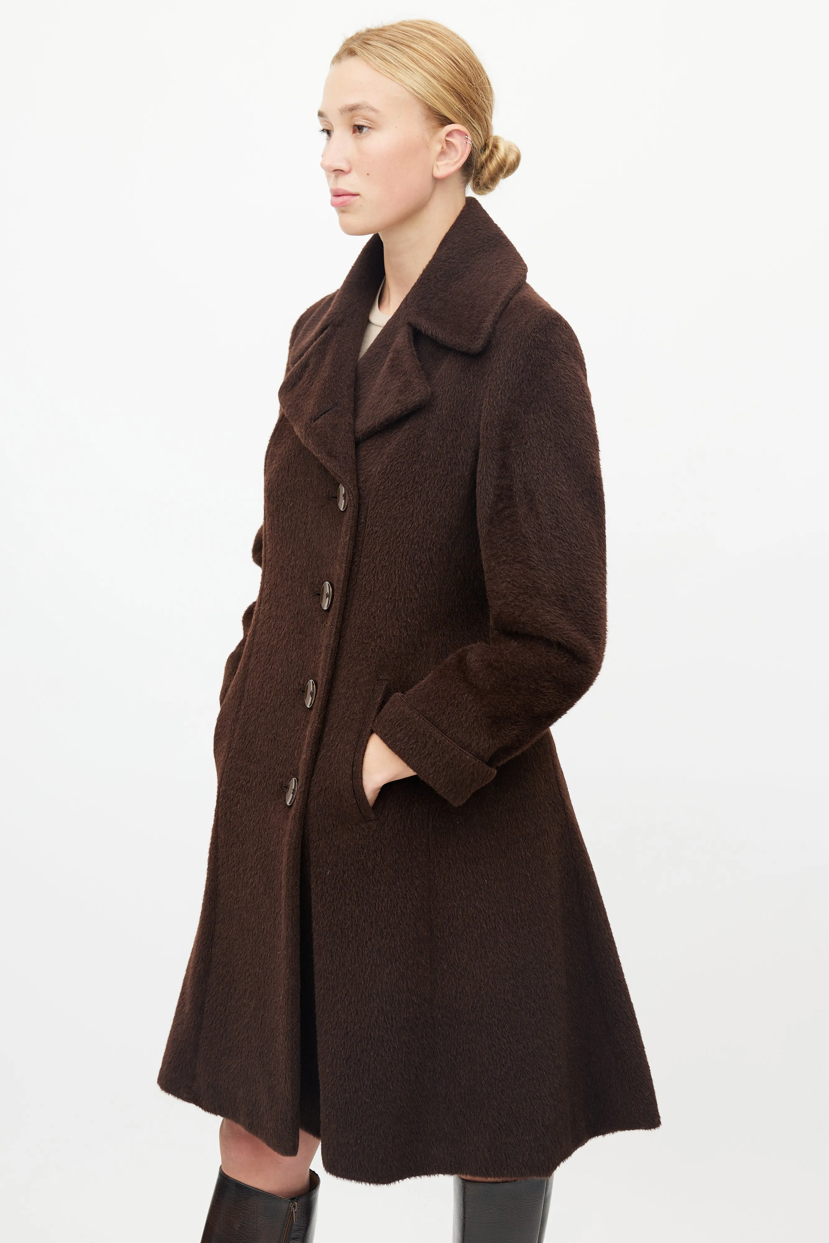 Brown Textured Wool Coat