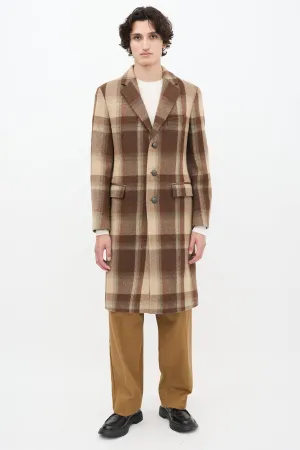 Brown Wool Check Long Coat