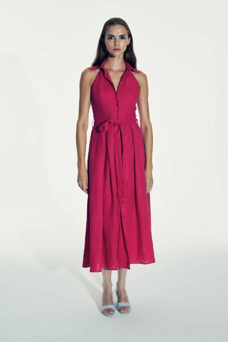 CARRIE BERRY PINK LINEN MAXI DRESS