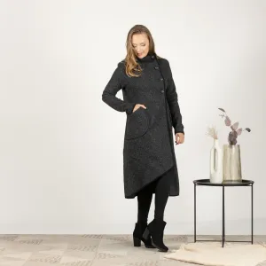 Charcoal Boiled Wool Coat with Pockets