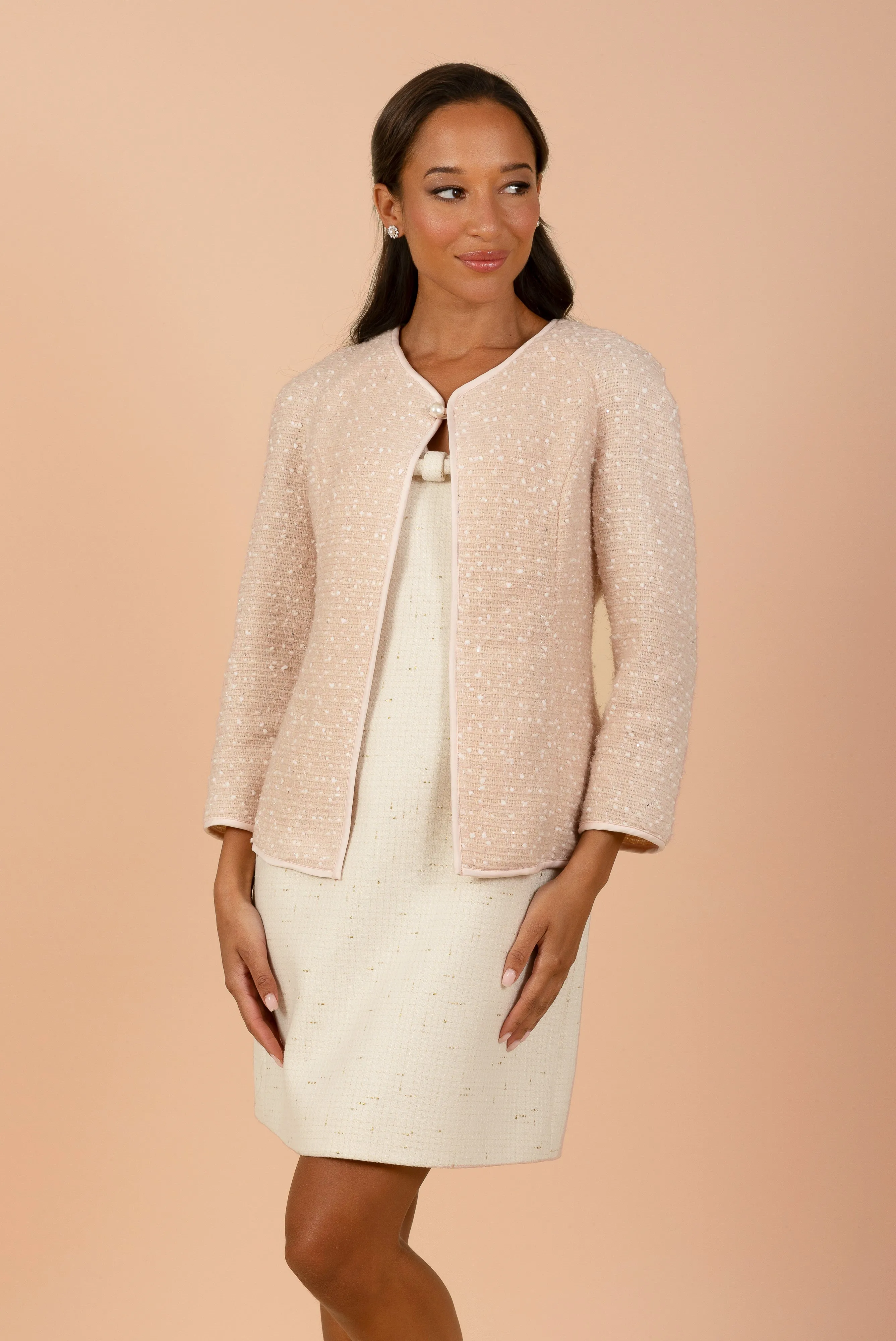 'Clara' Belted Wool Cardigan in Rosa