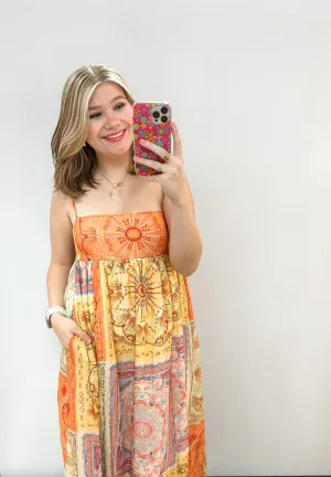 Colorblock Print Maxi Dress