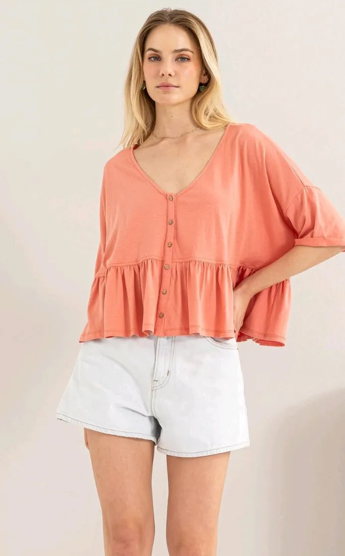 Coral Babydoll Top