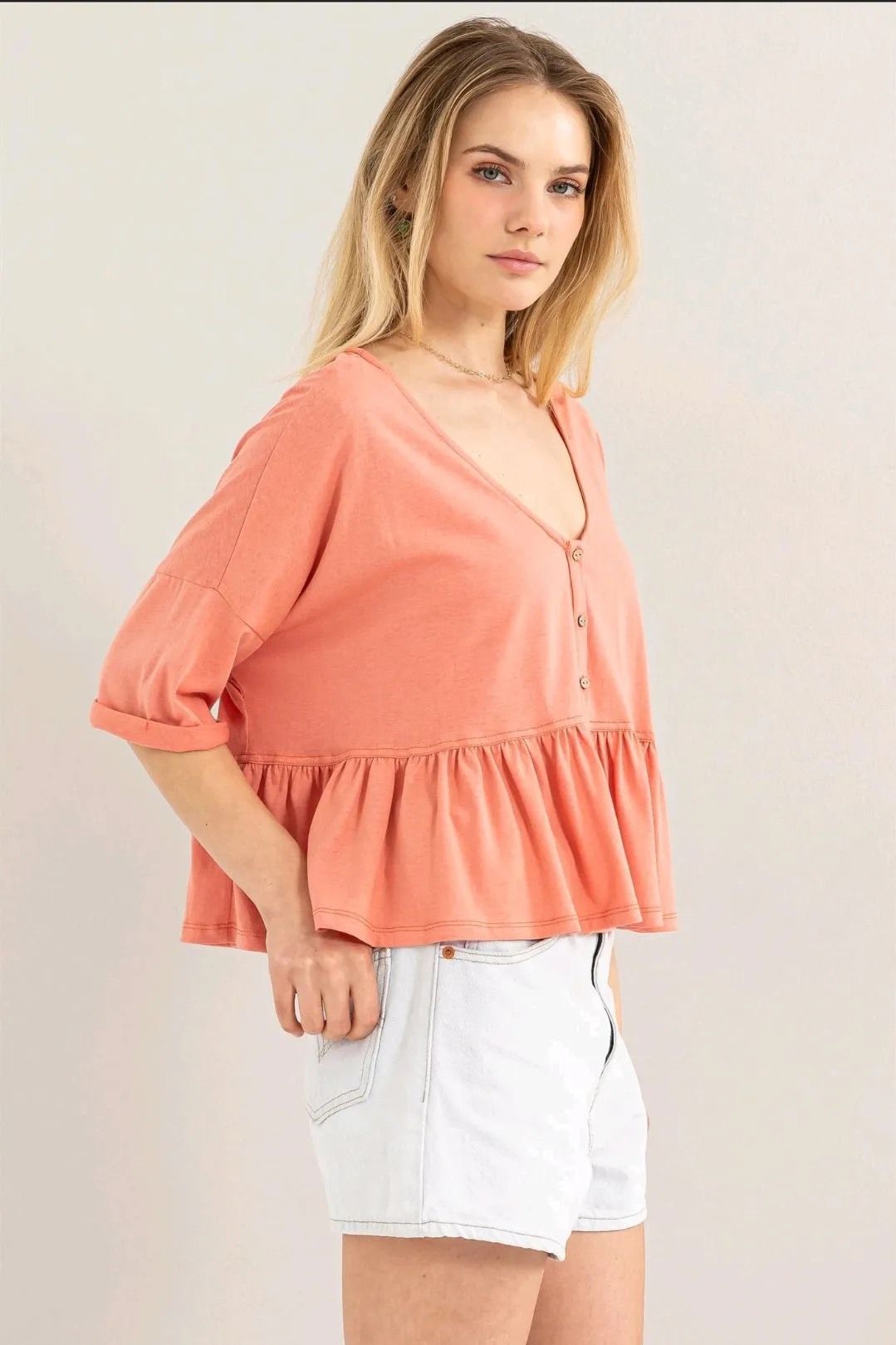 Coral Babydoll Top