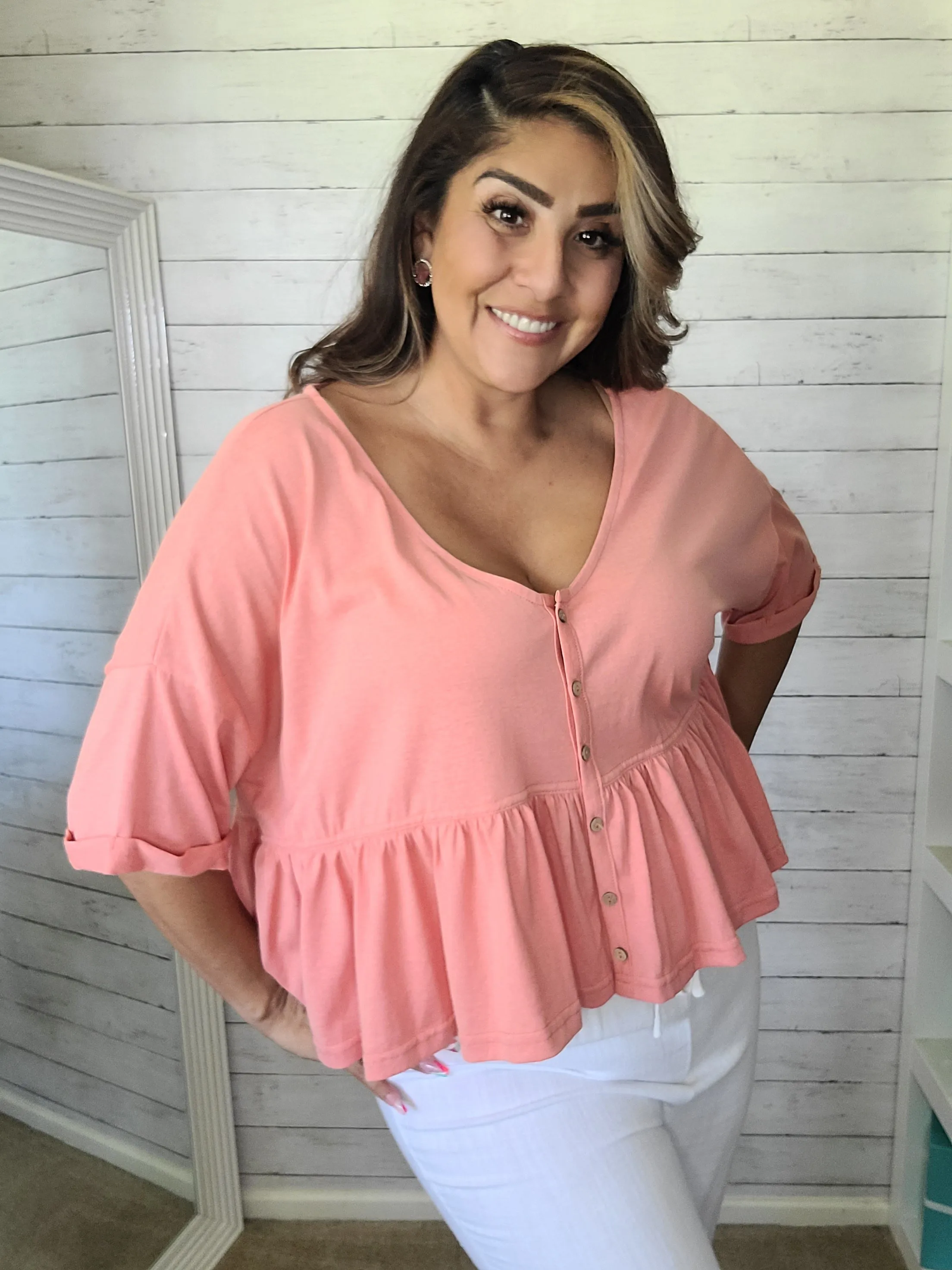 Coral Babydoll Top