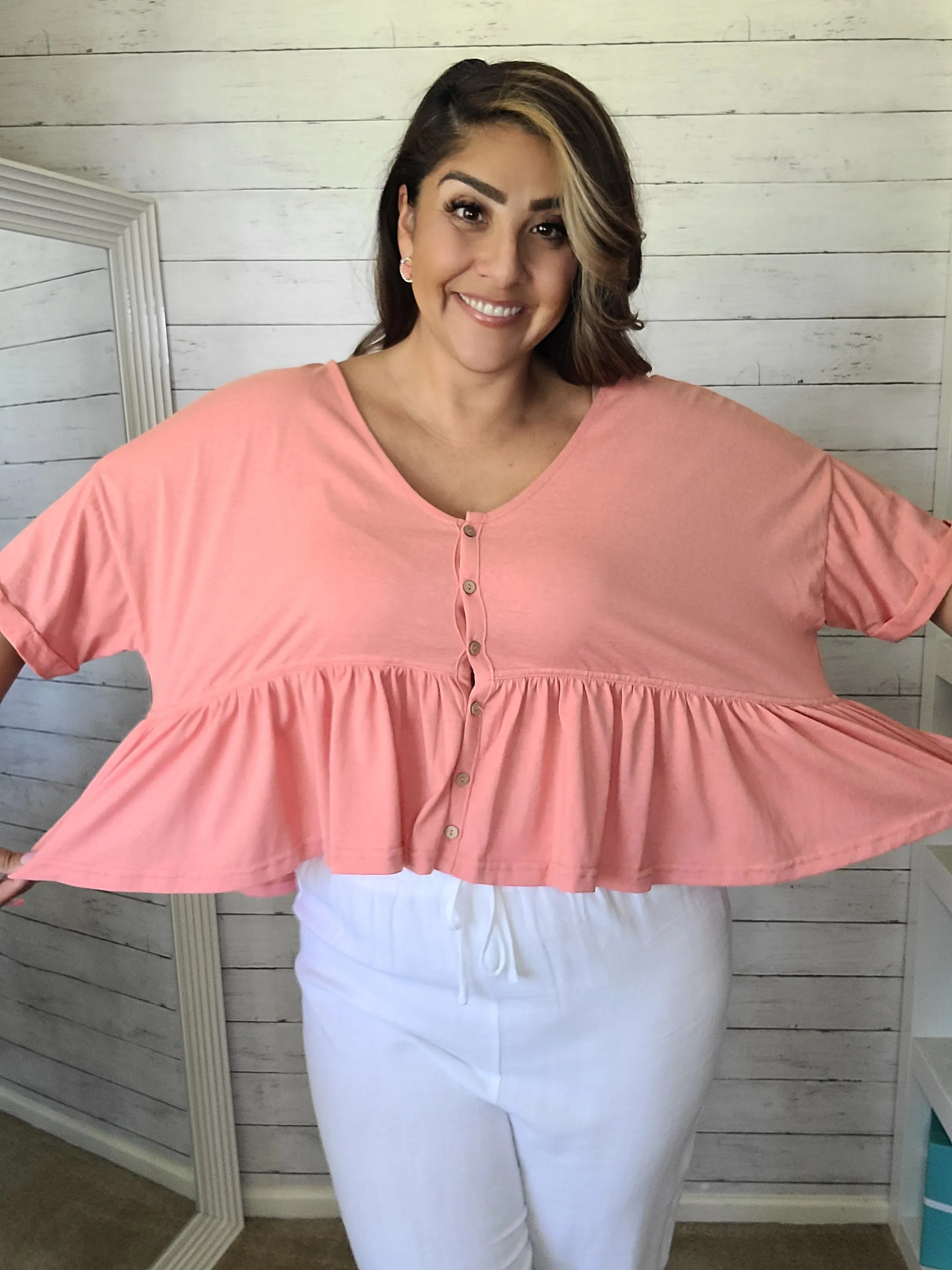 Coral Babydoll Top