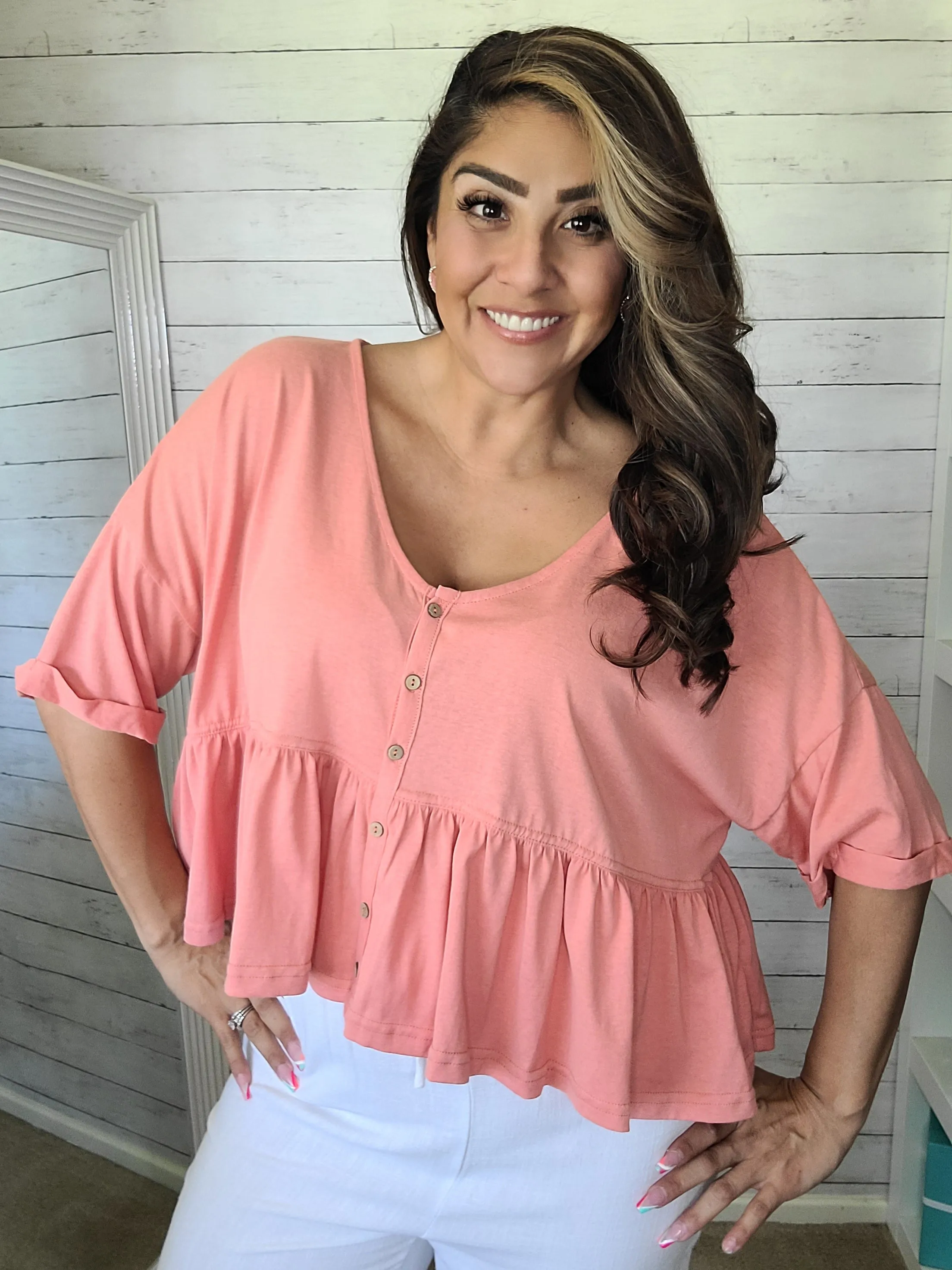 Coral Babydoll Top