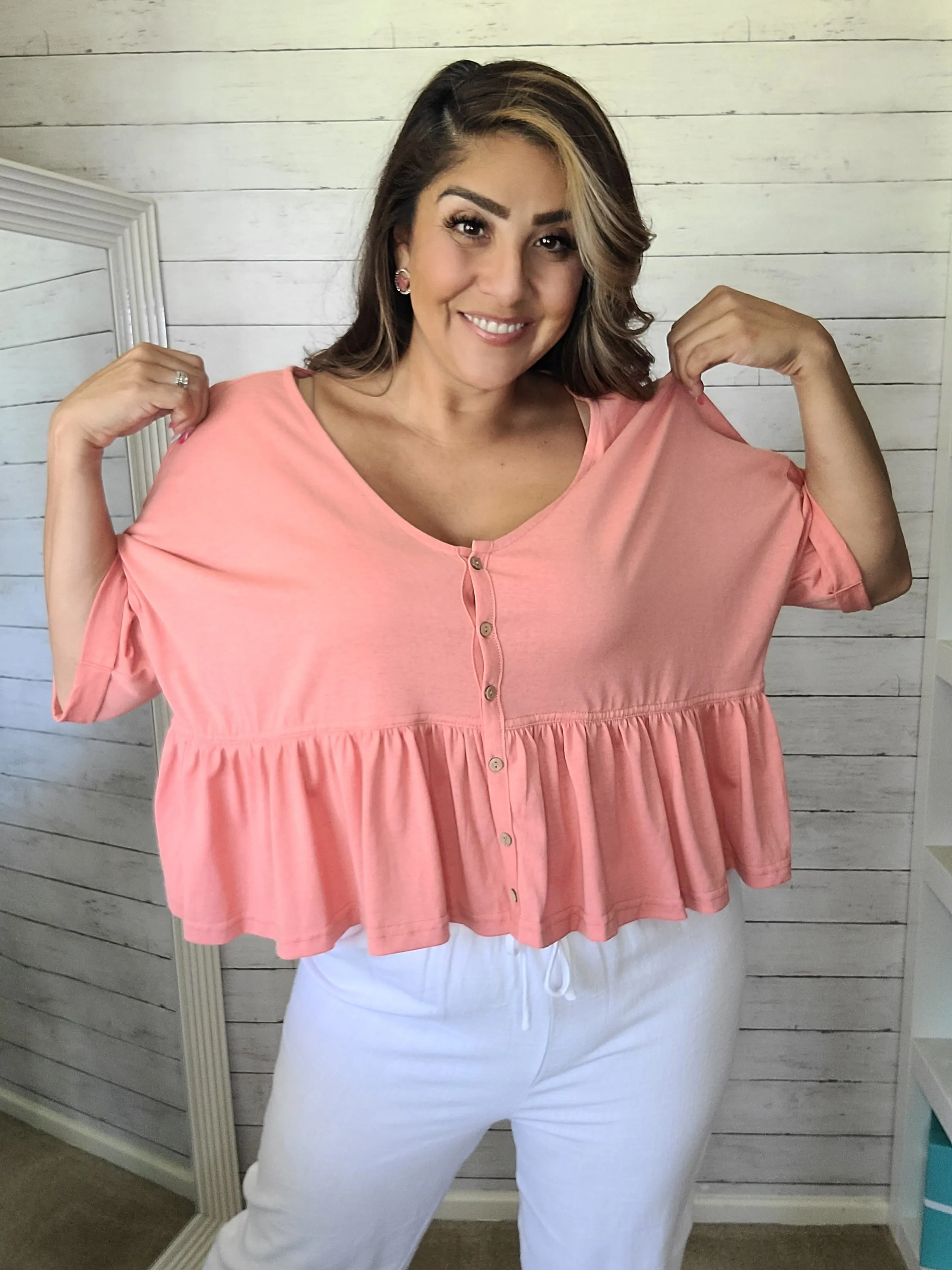 Coral Babydoll Top