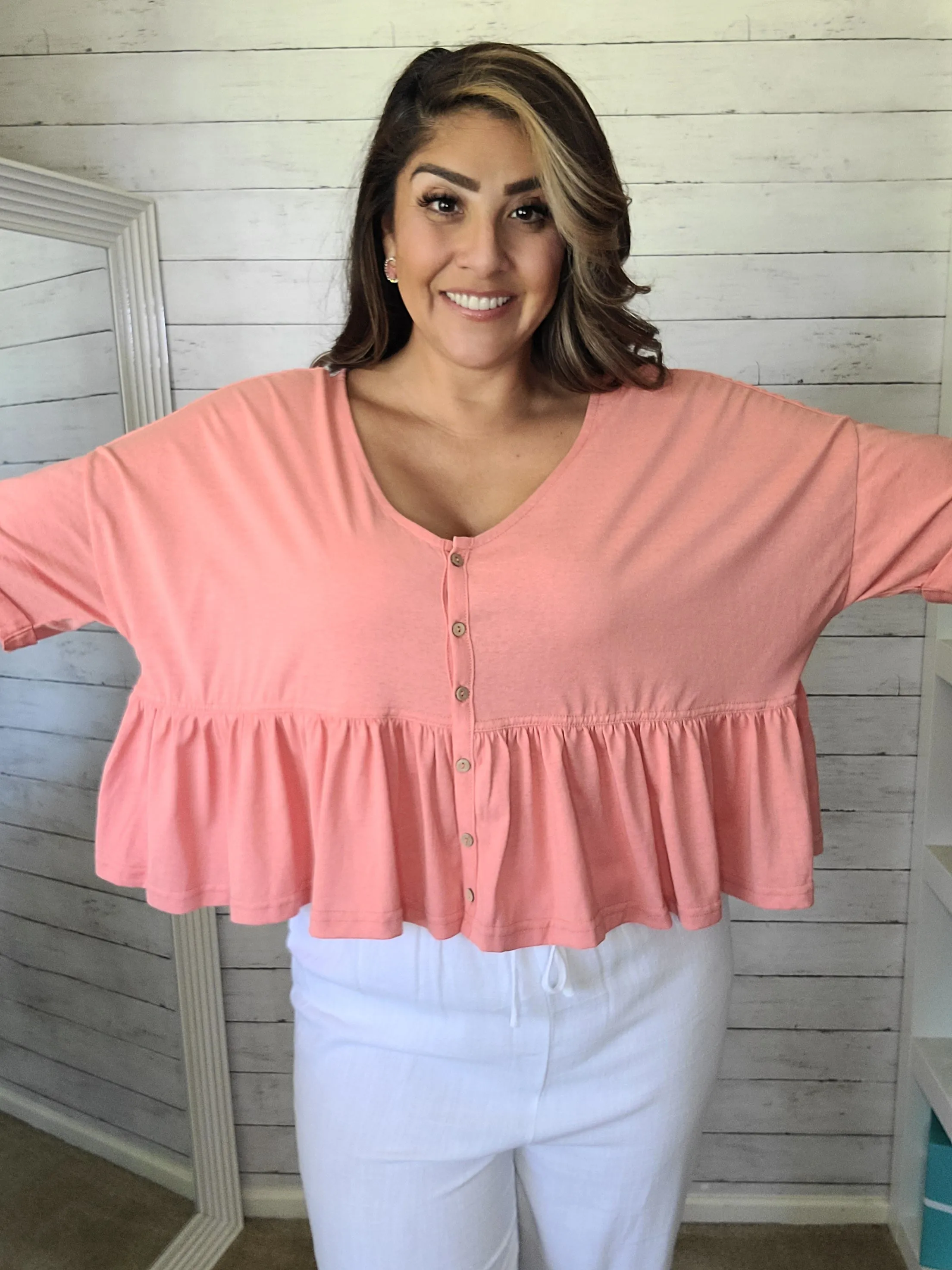 Coral Babydoll Top