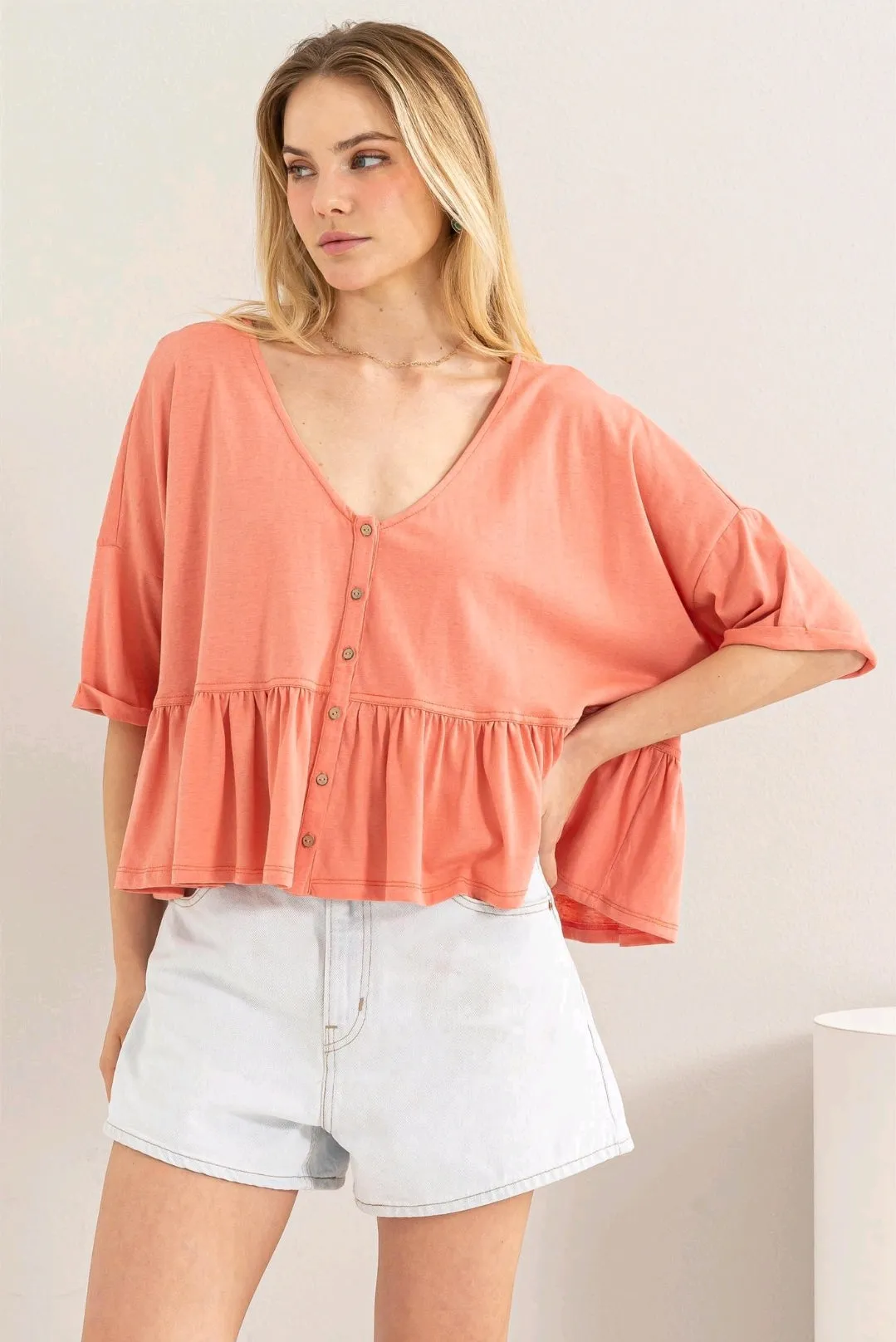 Coral Babydoll Top