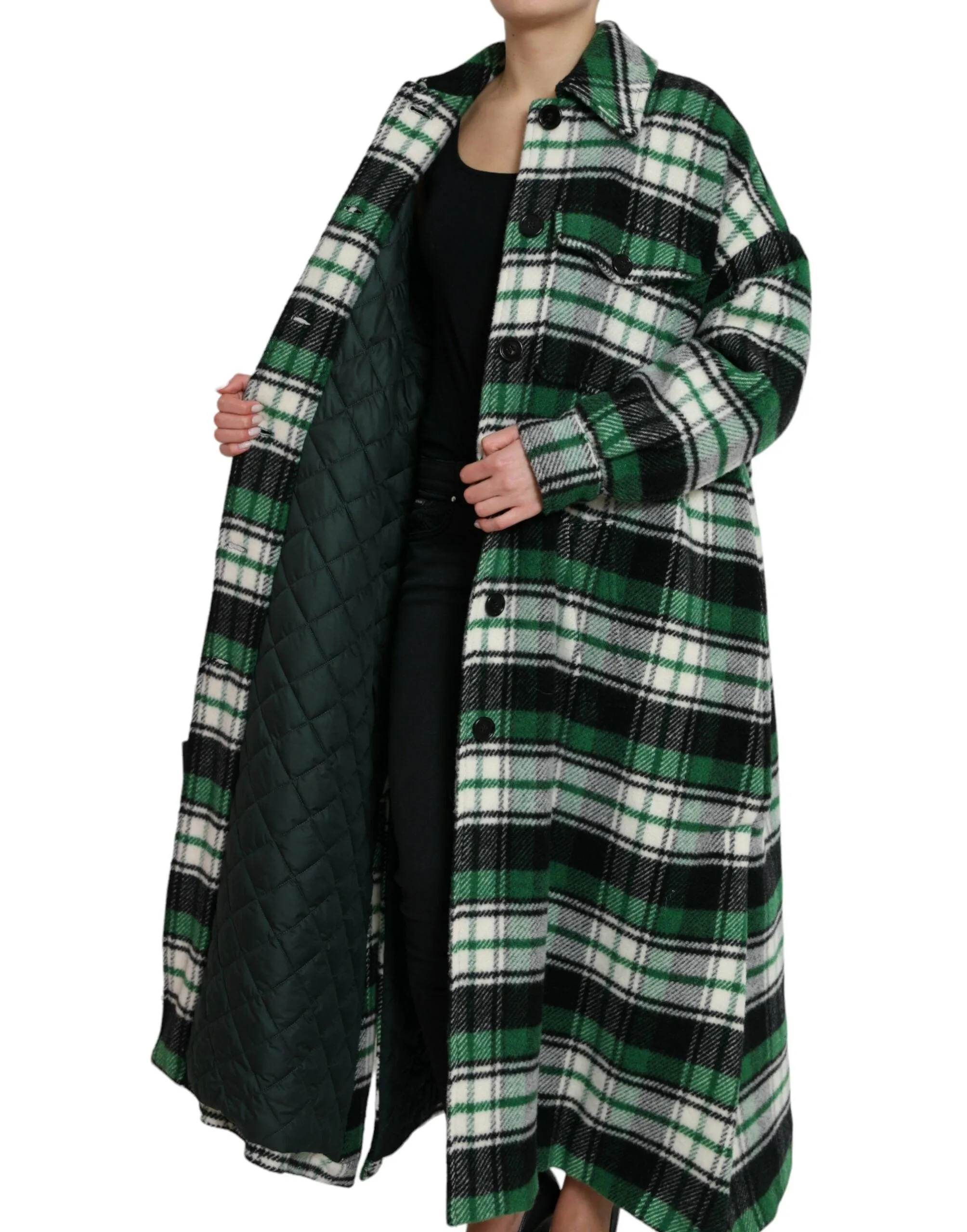 Dolce & Gabbana Green Plaid Long Sleeve Casual Coat Jacket