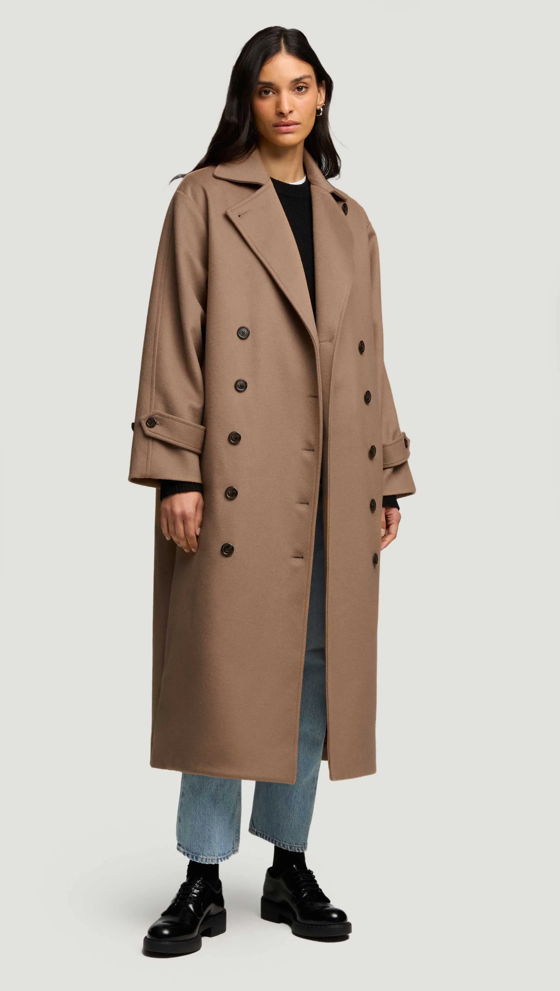 Double-Breasted Coat in Wool-Cashmere | Camel