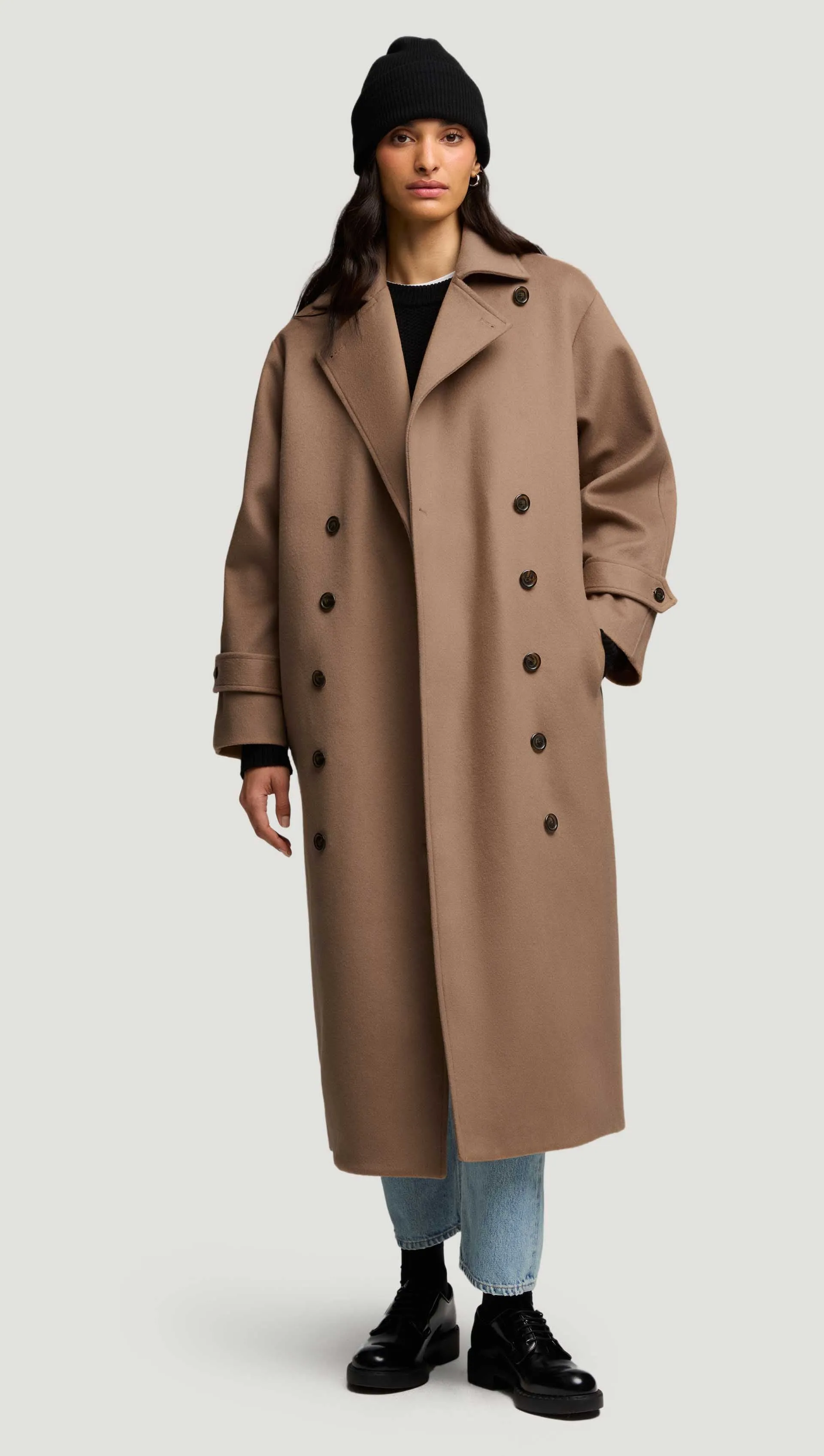 Double-Breasted Coat in Wool-Cashmere | Camel