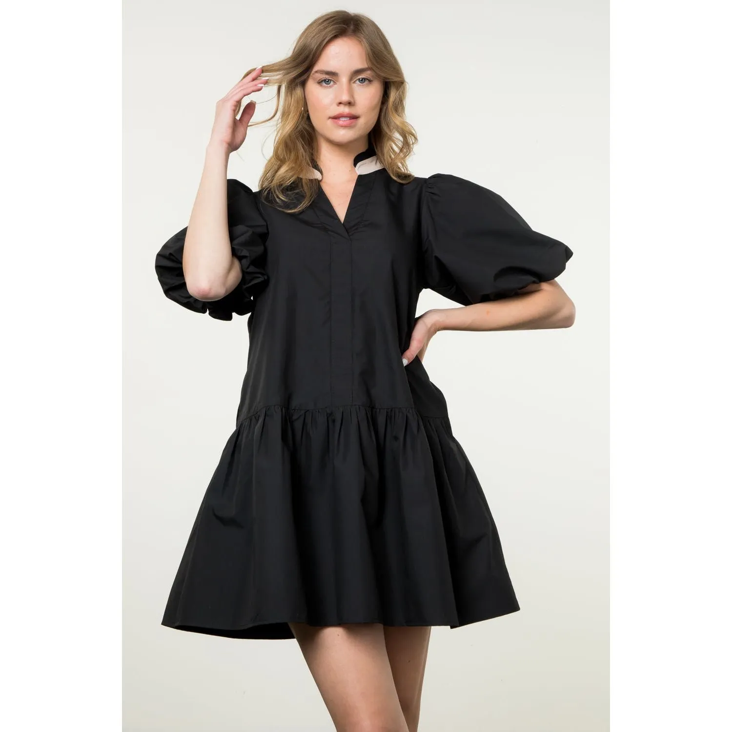 Elora Puff Sleeve V Neck THML Dress