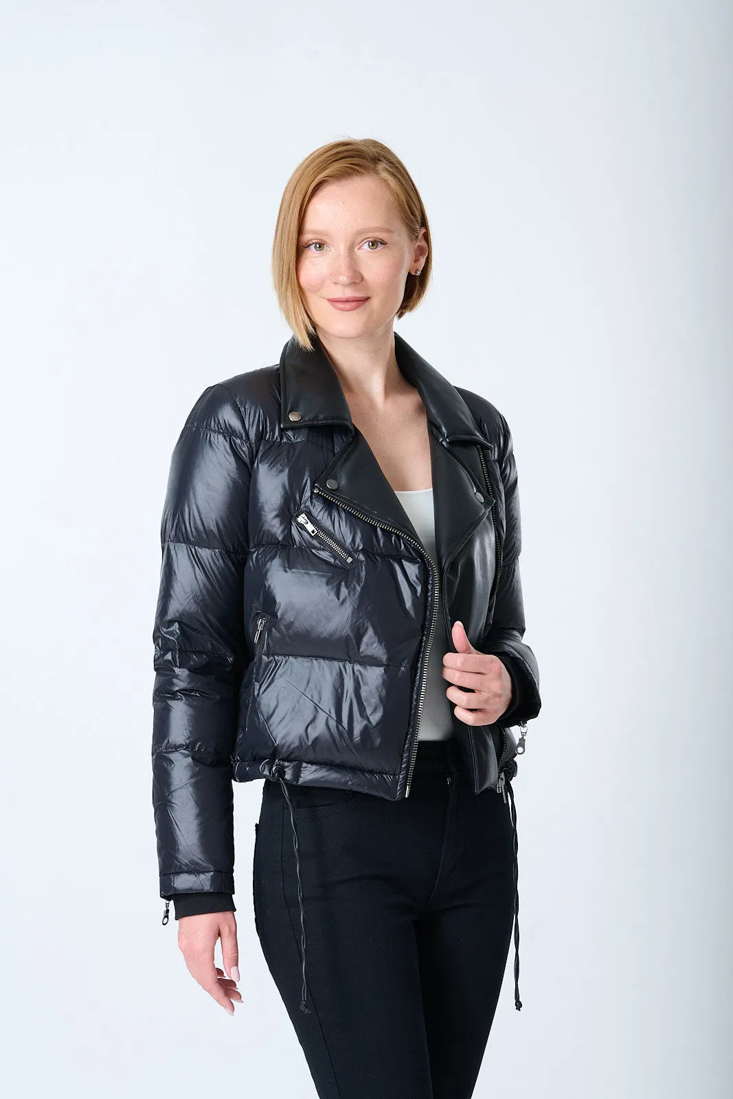 Faux Leather Moto Puffer