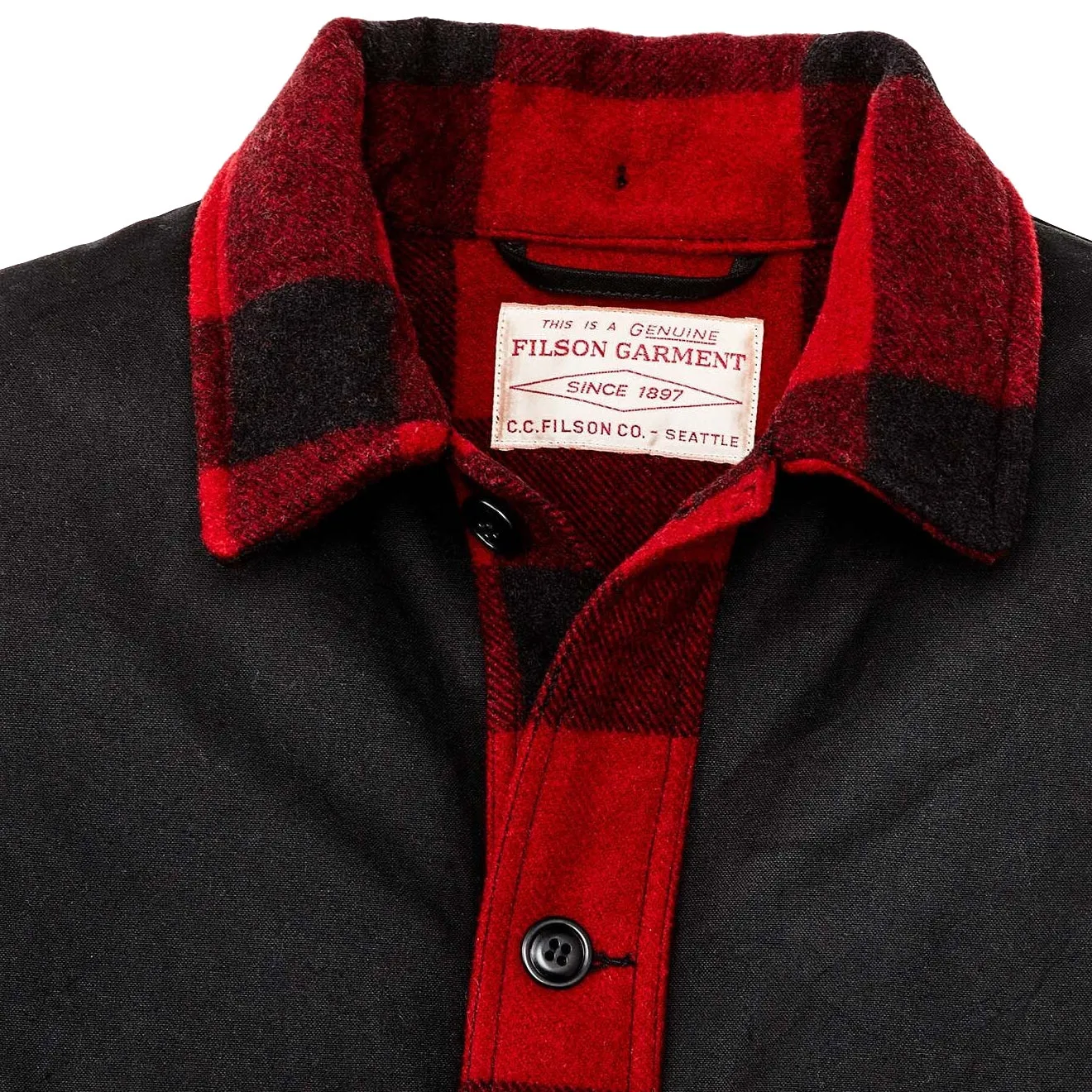 Filson Mackinaw Wool Double Coat Red Black Classic Plaid