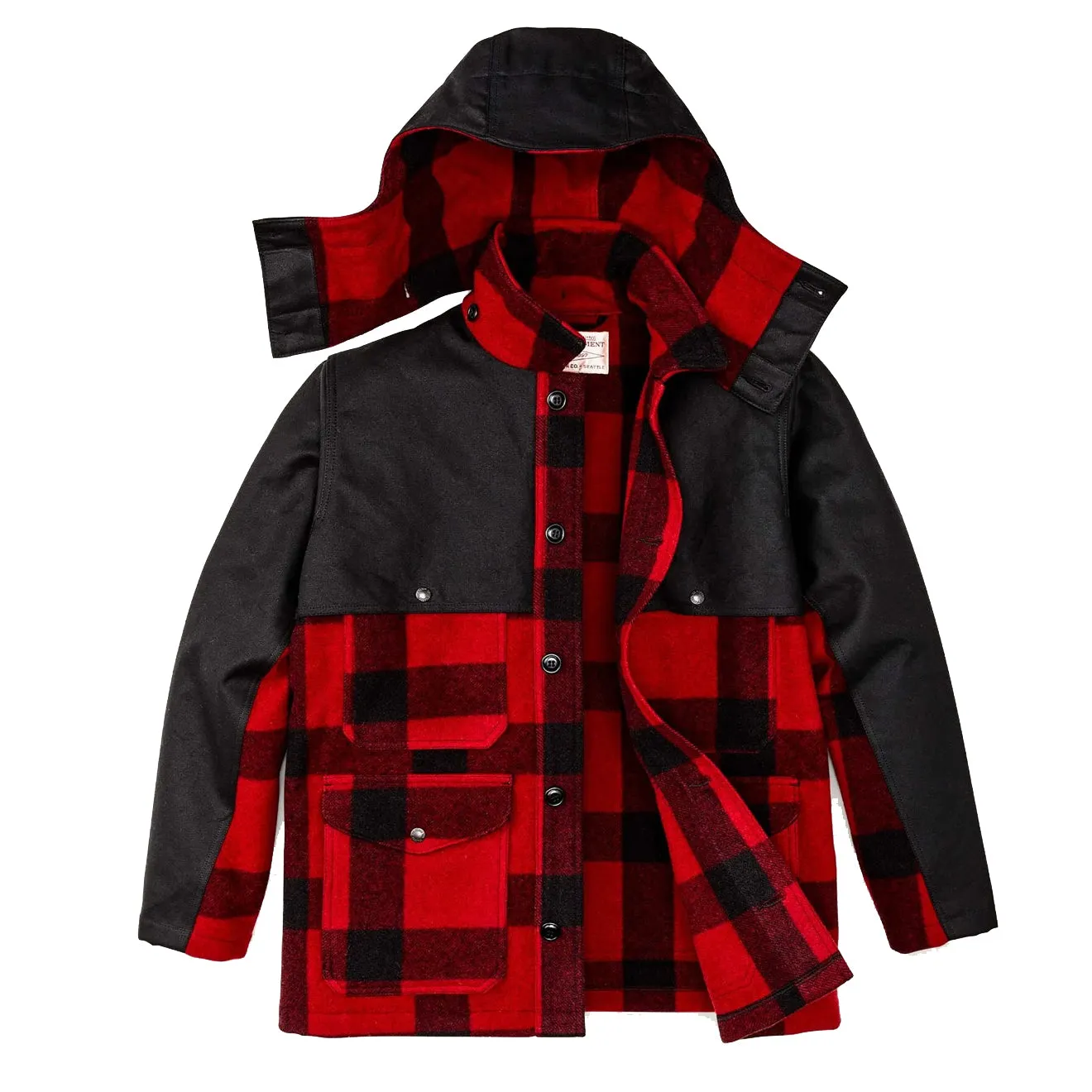 Filson Mackinaw Wool Double Coat Red Black Classic Plaid