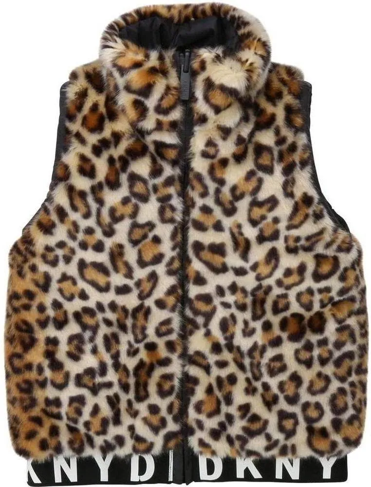 Girls Leopard Print Reversible Gilet Jacket