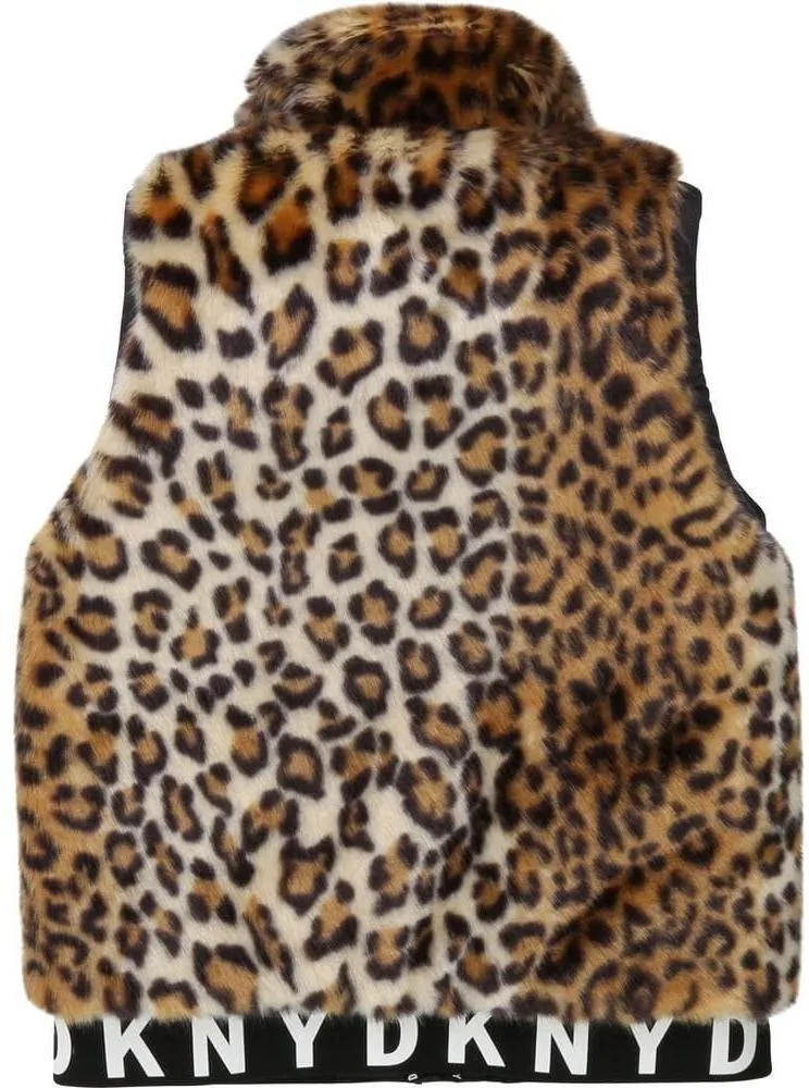 Girls Leopard Print Reversible Gilet Jacket