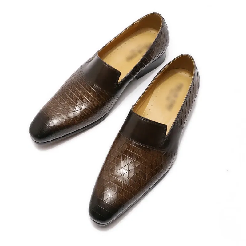 Hand Painted Brown Black Genuine Leather Men Shoes