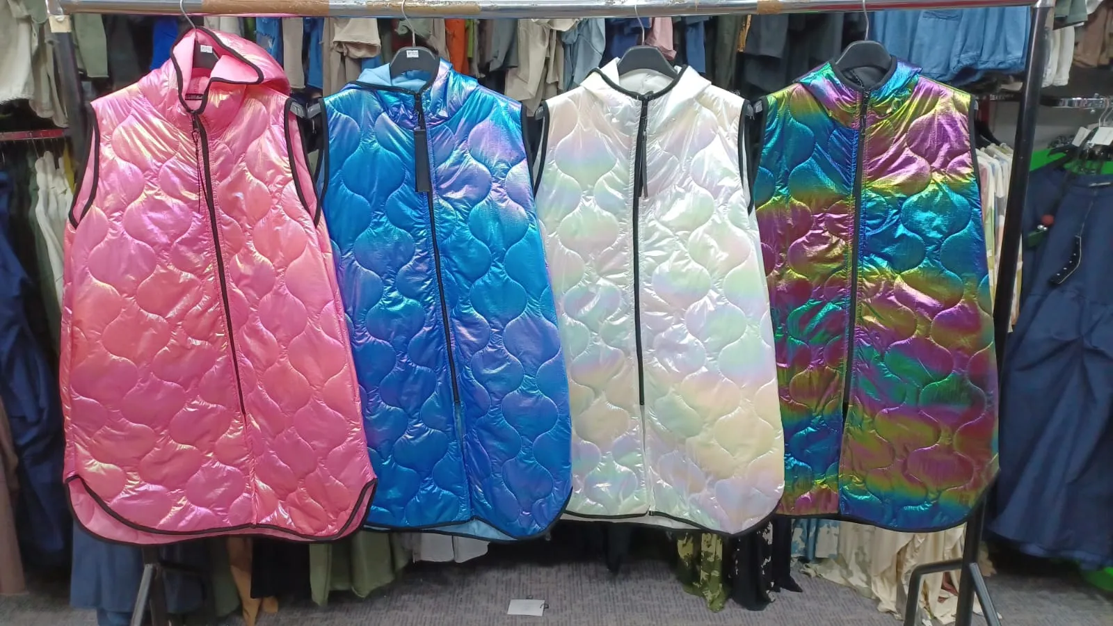 Holographic Zipper Puffer Jacket