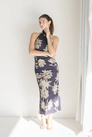 Janelle Halter Neck Floral Print Maxi Dress Black