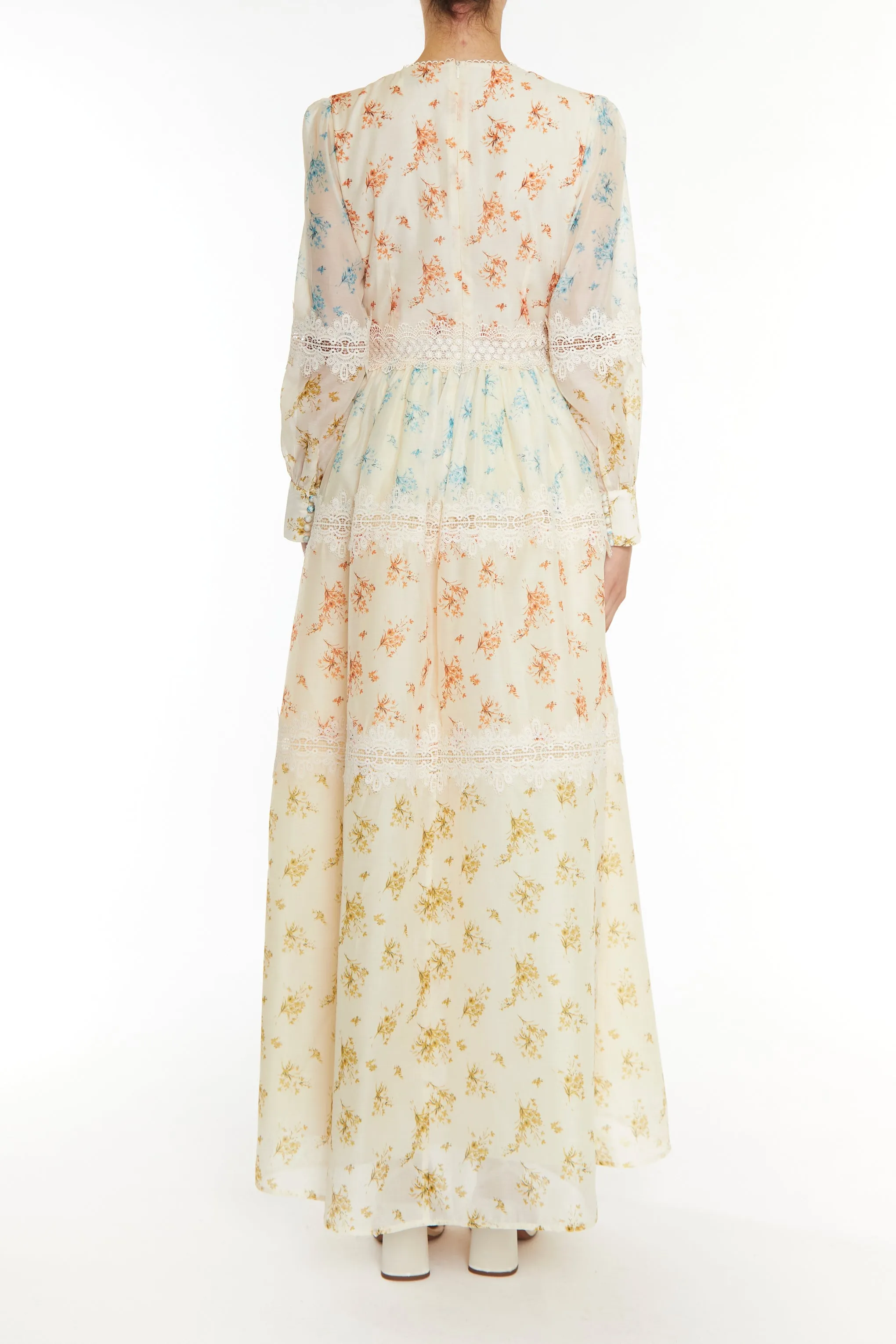 Joanna Cream Patchwork Floral Long Sleeve Maxi Dress