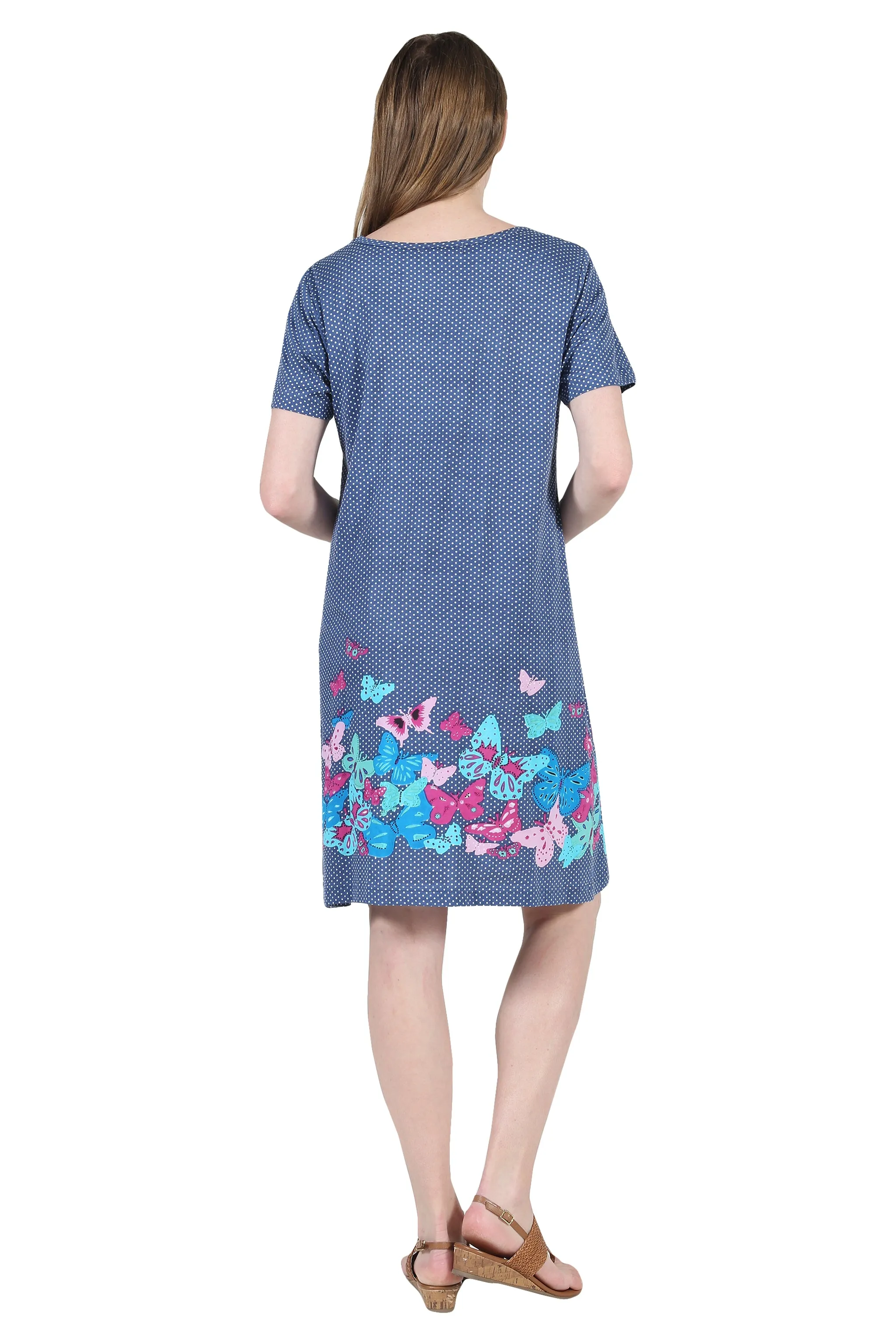 La Cera Novelty Floral Butterfly Print Short Sleeve Dress